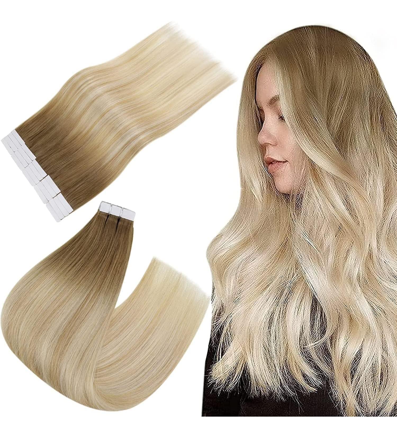 Easyouth Balayage Tape in Hair Extensions - Brown to Platinum Blonde Ombre - 20 Inch 50g 20Pcs - Buy Online on GoSupps.com