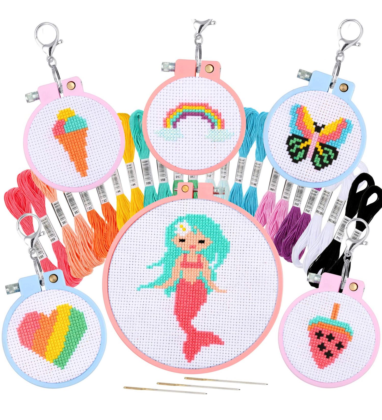 Pllieay 6 Pcs Cross Stitch Kits for Kids 7-13 | Embroidery & Needlepoint Starter Kit with Instructions for Backpack Charms & Ornaments - Buy Online on GoSupps.com