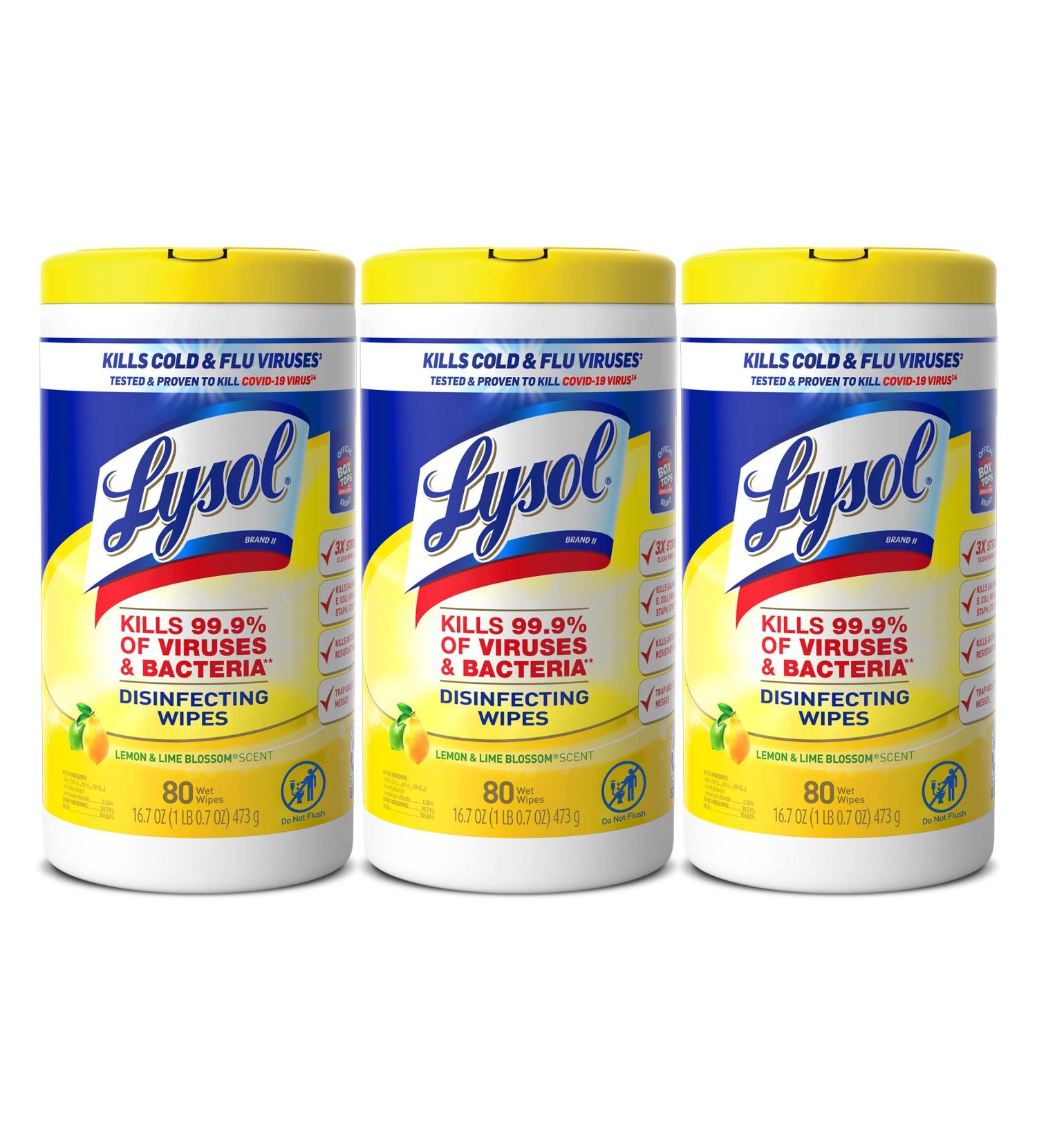 Lysol Disinfectant Wipes, Lemon & Lime Blossom, 80 Count - Pack of 3 | Multi-Surface Antibacterial Cleaning Wipes - Buy Online on GoSupps.com