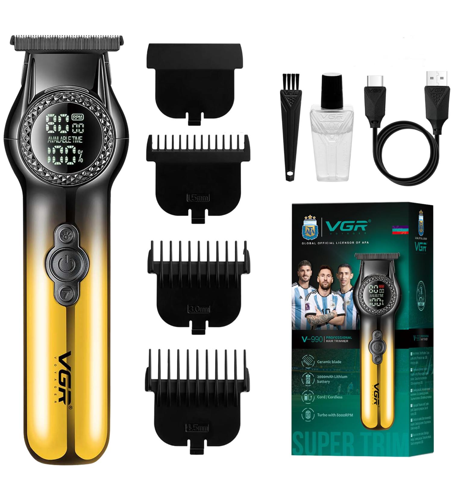 VGR Beard Hair Trimmer Men Rechargeable USB-C Electric - Professional 8000 RPM - LED Light - 2 Speeds - Ceramic Blades - 200 Min Battery - Cordless Clippers Grooming Kit - Face Edge Detailer Stubble - Buy Online on GoSupps.com