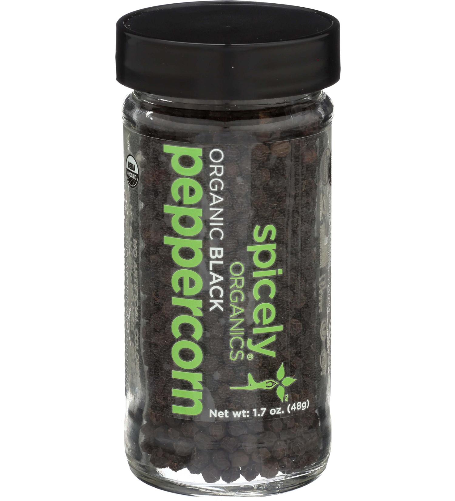 Spicely Organic Black Peppercorns - 1.7 oz Jar | Gluten-Free Spice - Buy Online on GoSupps.com