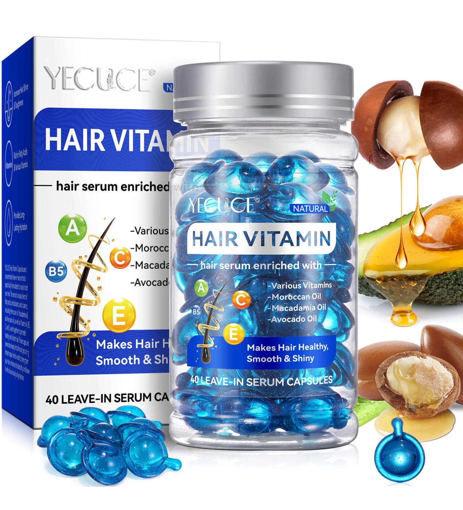 S rum de Vitamin pour Cheveux Secs et Abim s Capsules de S rum de Traitement Capillaire avec Huile Argan Huile Avocat Vitamine A C E Pro Vit.B5 pour R parer et Soin des Cheveux - 40 Bleu - Buy Online on GoSupps.com