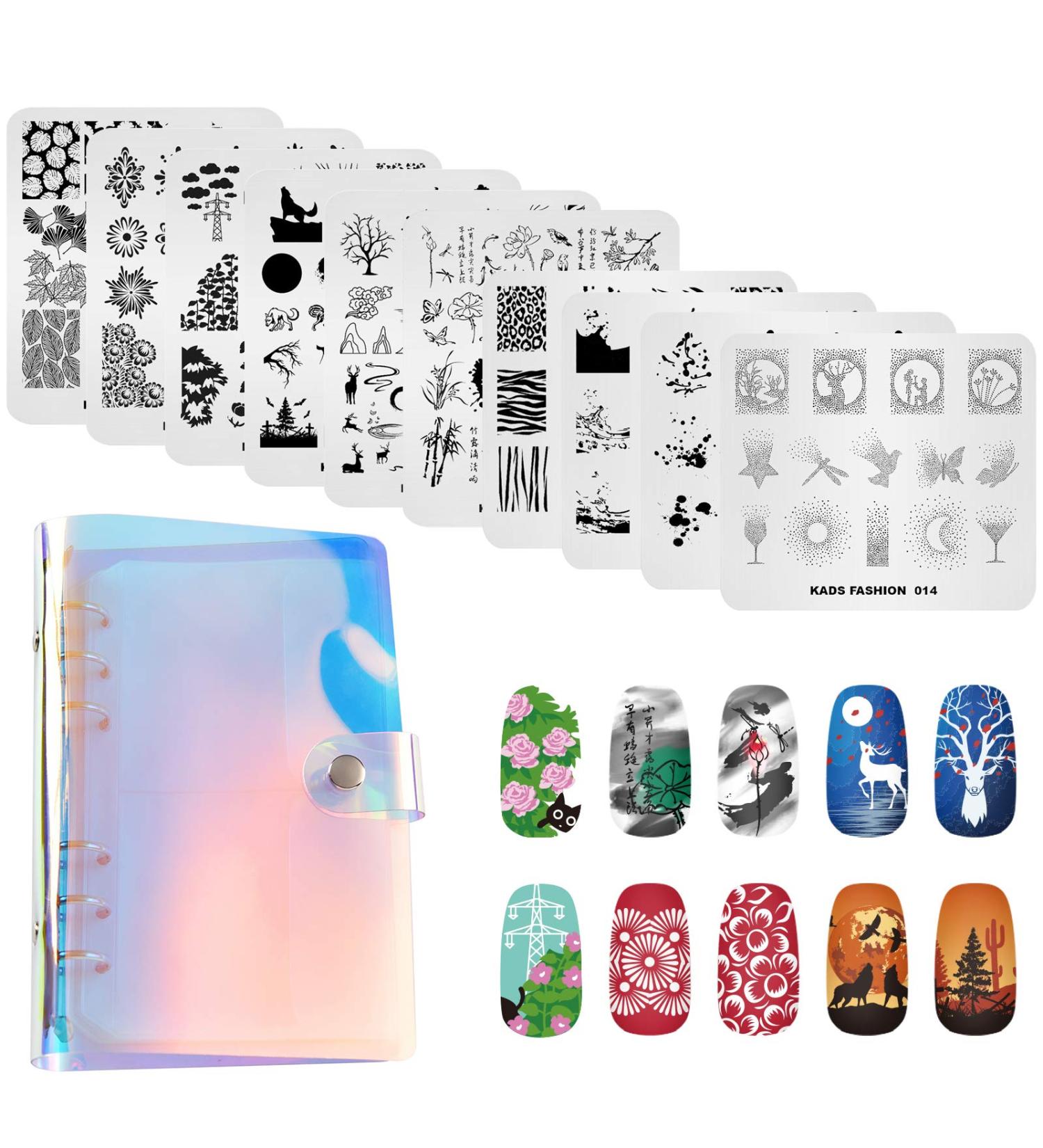KADS 11-Piece Nail Stamp Set | 10 Plates + Laser Symphony Storage Bag | Perfect for Christmas Nail Art & Animal Designs | Shop Now! - Buy Online on GoSupps.com