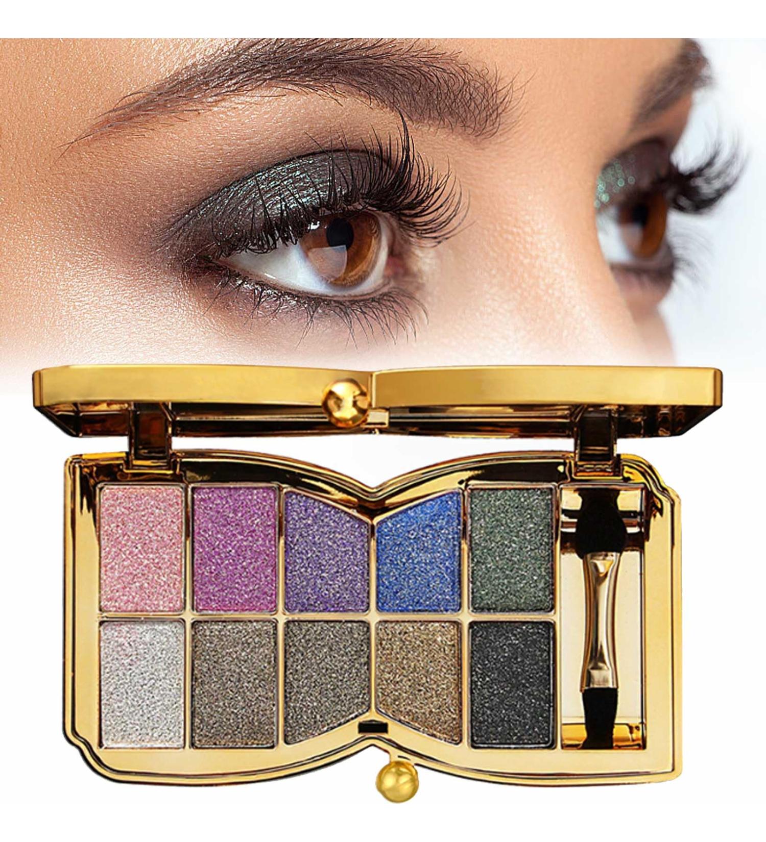 10 Colors Sparkle Shimmer Eyeshadow Palette Gold Eyeshadow Shimmer Makeup Palette Highly Pigmented Long Lasting Makeup Set Eye Shadow Palette Makeup 01 - Buy Online on GoSupps.com