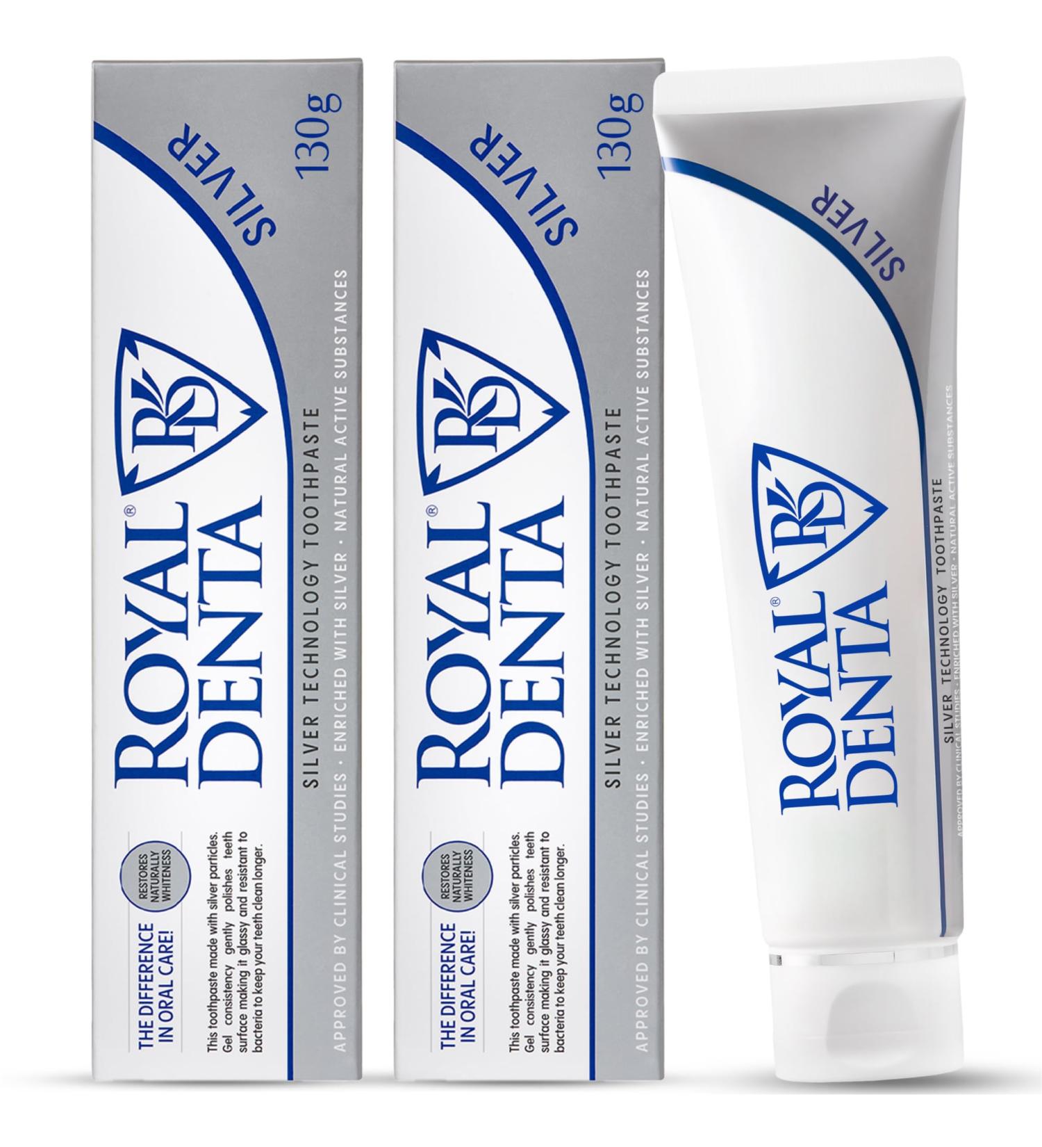 Royal Denta Silver Natural Teeth Whitening Toothpaste with Aloe Vera & Silver Nanoparticles | Fluoride | Pack of 2 (2 x 130g) - Ship Internationally - Buy Online on GoSupps.com
