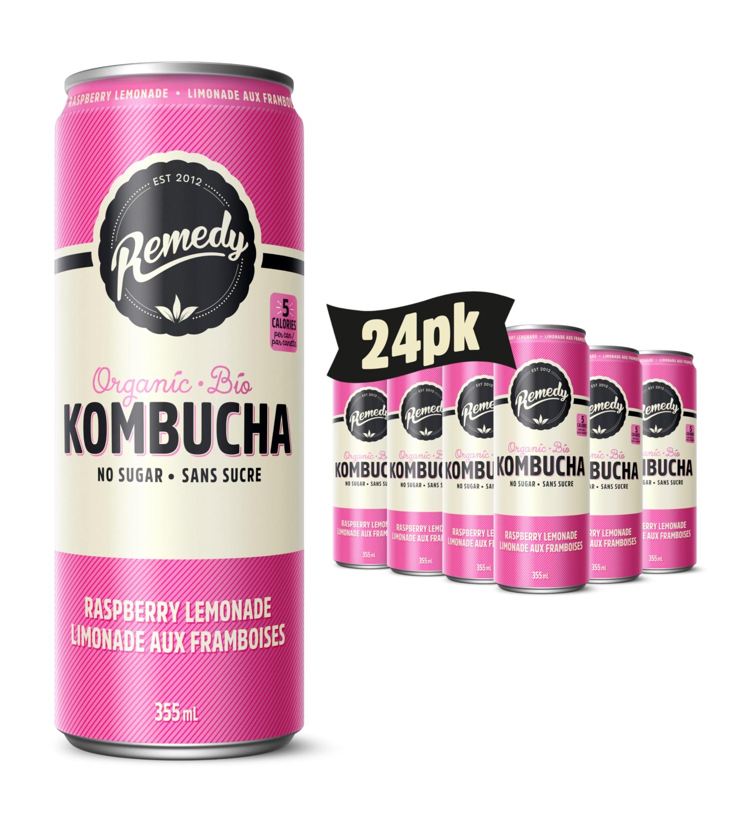 Remedy Kombucha Sugar-Free Organic Drink Sparkling Low Calorie Gut Health Beverage - Raspberry Lemonade - 355 mL Can 24-Pack Raspberry Lemonade 355ml (Pack of 24) - Buy Online on GoSupps.com