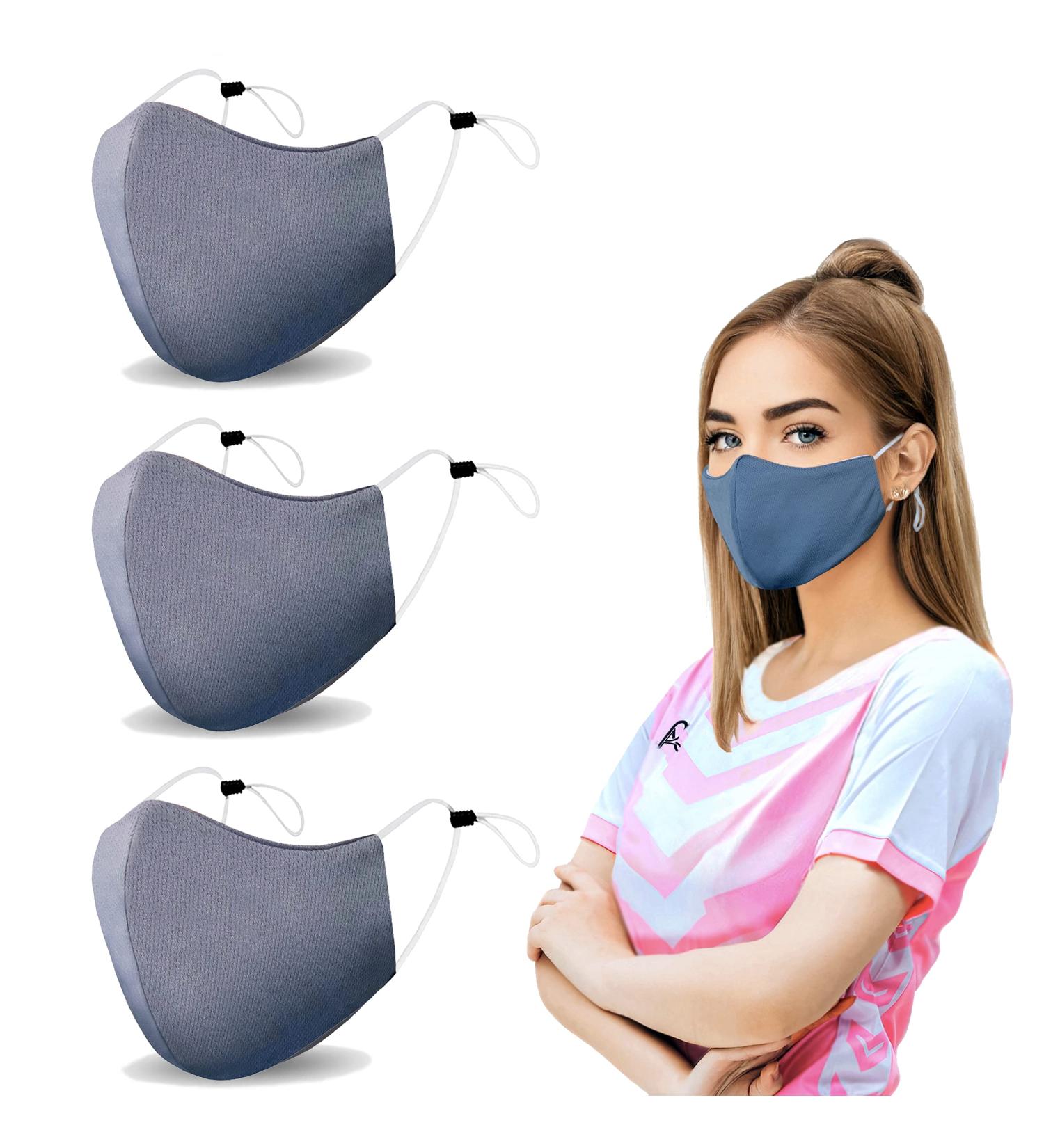 Breathable Gray Cool Moisture Wicking Face Masks - Washable & Lightweight - 3 Pack for Women, Men, Teens - Buy Online on GoSupps.com