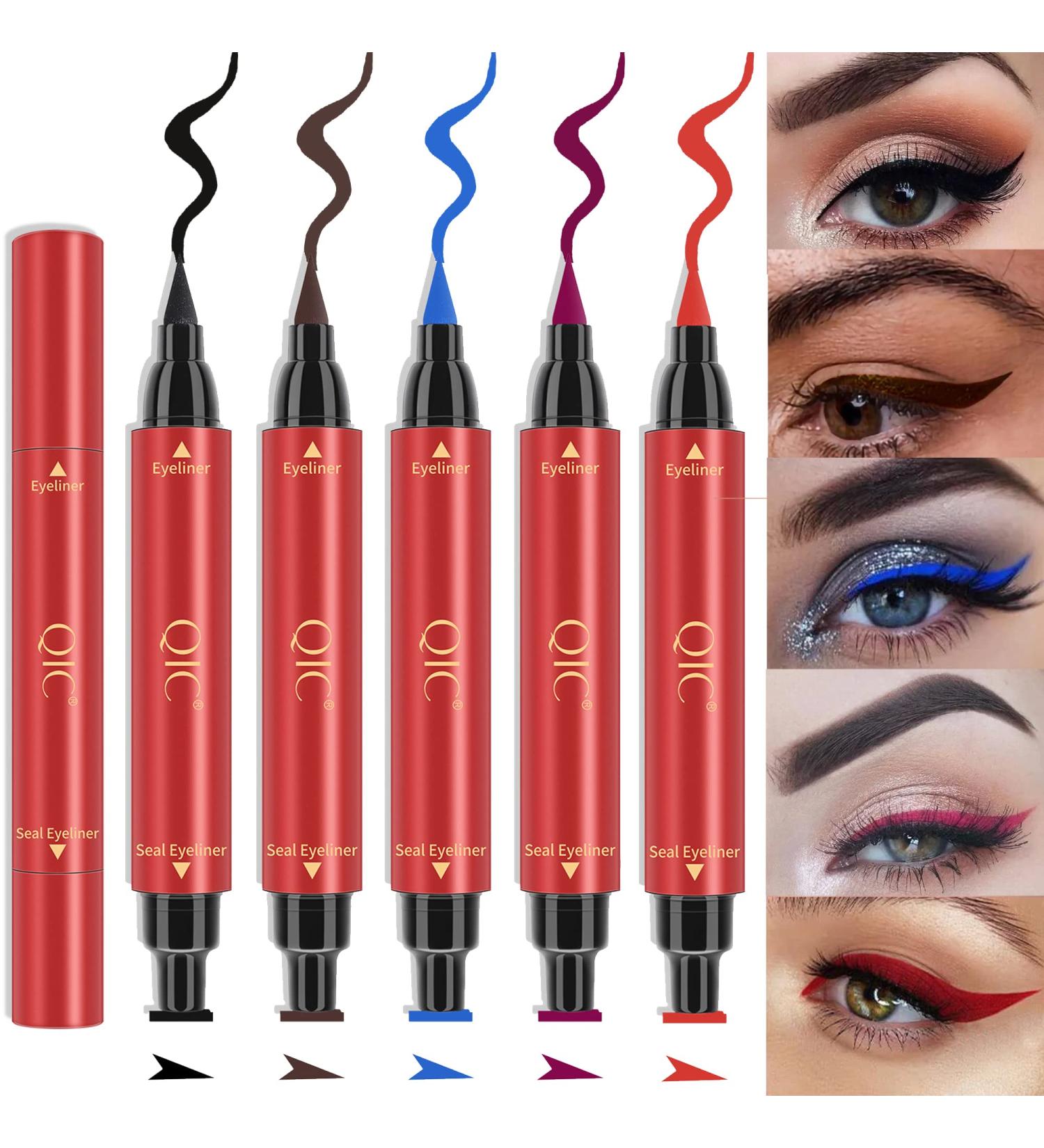Winged Colored Eyeliners Set - 5 Colors Liquid & Pencil Stamps for All Eye Shapes | Waterproof Cat Eye Liners for Women - Buy Online on GoSupps.com