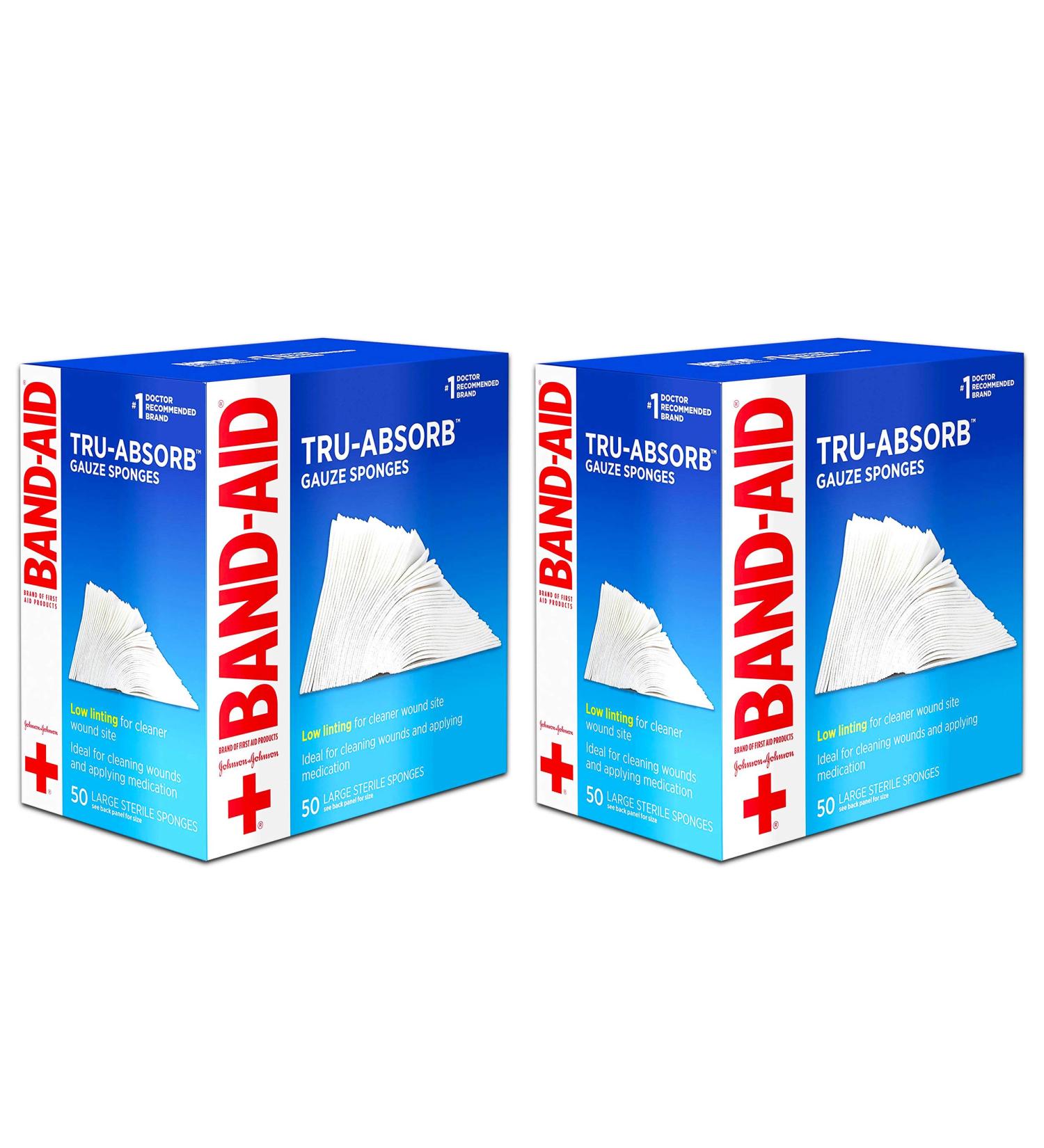Band Aid Tru-Absorb Sterile Gauze Sponges 4x4 - 100 Count - Pack of 2 - Buy Online on GoSupps.com
