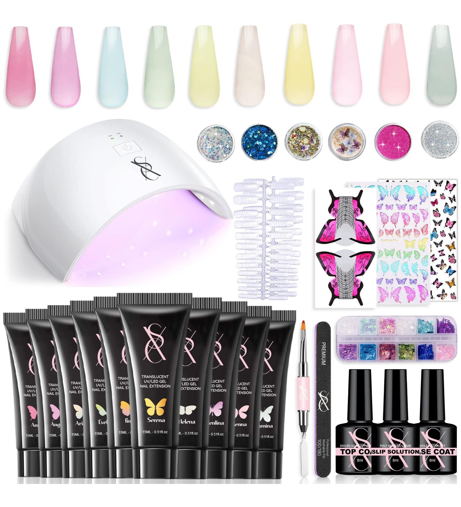 SXC Cosmetics Poly Extension Gel Nail Kit - 10 Translucent Colors - 15ML All-in-One Nail Enhancement Set - Butterfly Series - Buy Online on GoSupps.com