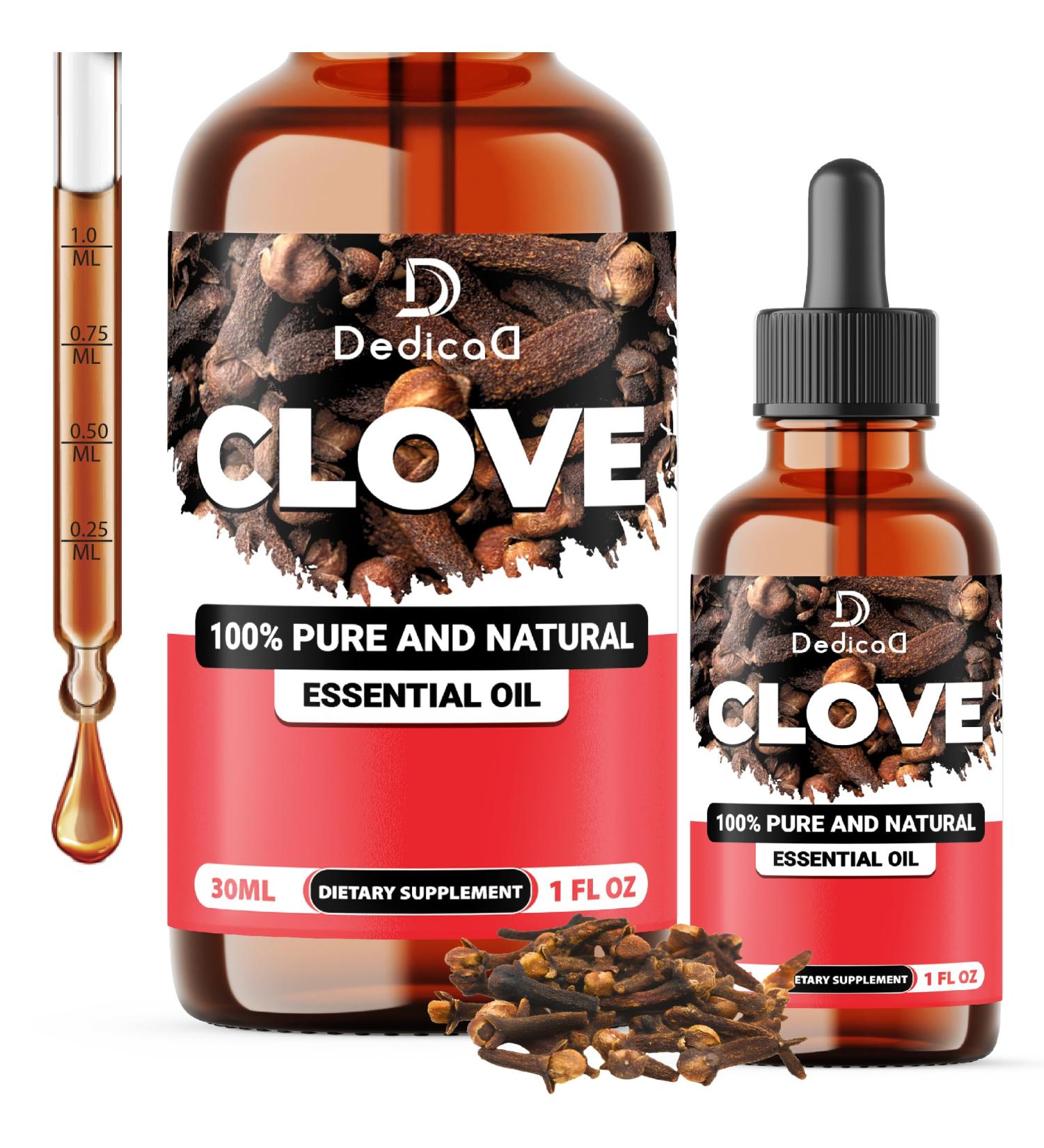 DEDICAD - 1 FL Oz - 30ml - Clove Essential Oil Supplement for Toothache, Oral Care, Skin & Hair Clove Oil Organic - Buy Online on GoSupps.com