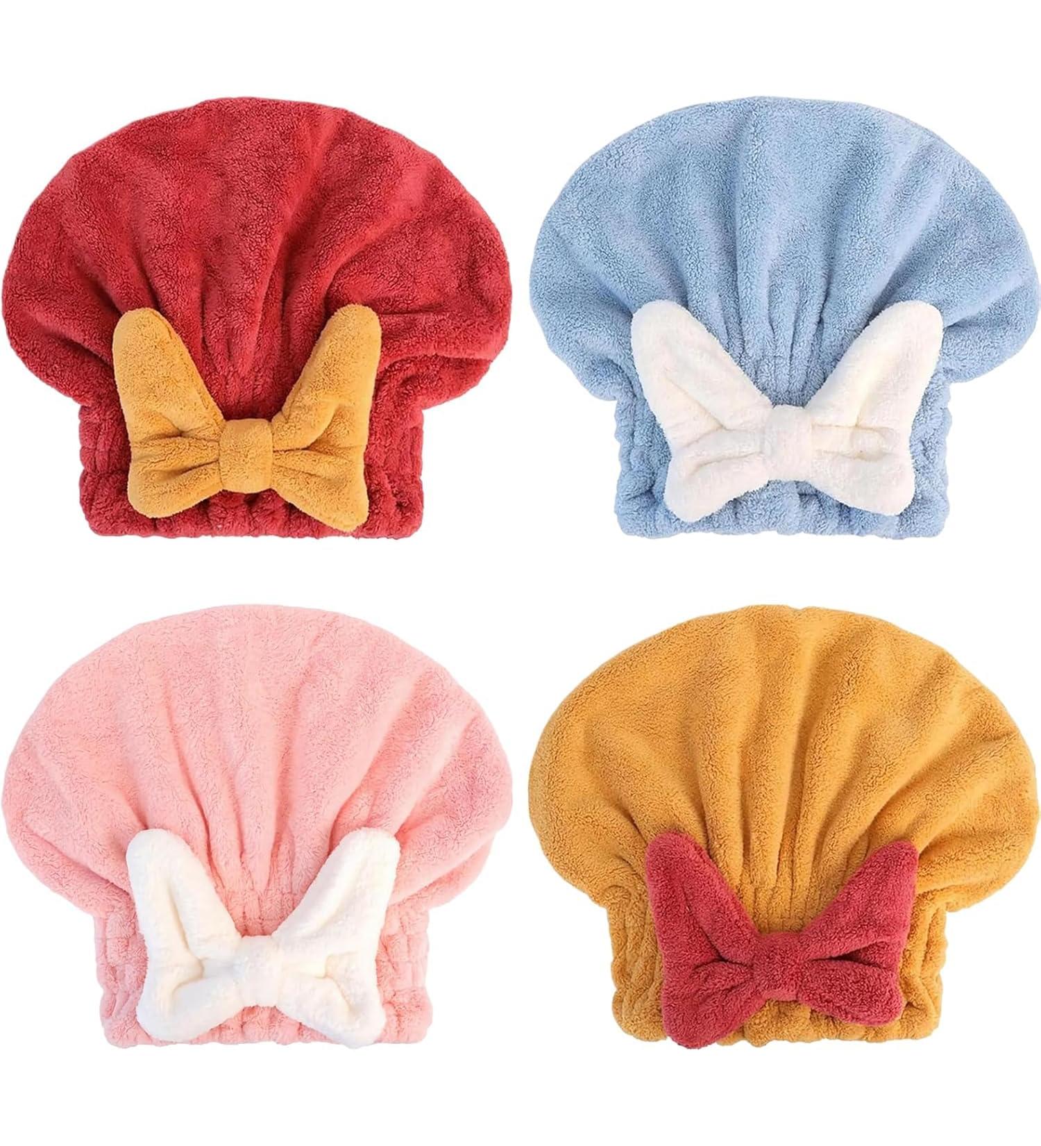 Super Absorbent Microfiber Hair Towel Wraps for Women - Quick-Drying Soft Bow Tie Design - 4 Pack - Buy Online on GoSupps.com