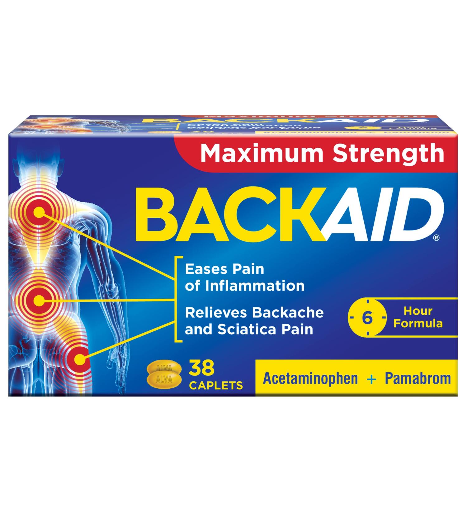 Backaid Max Relief Caplets - Aspirin-Free Pain Relief for Backache, Sciatica, and Leg Pain - Long-Lasting 6 Hour Formula - 38 Count - Buy Online on GoSupps.com