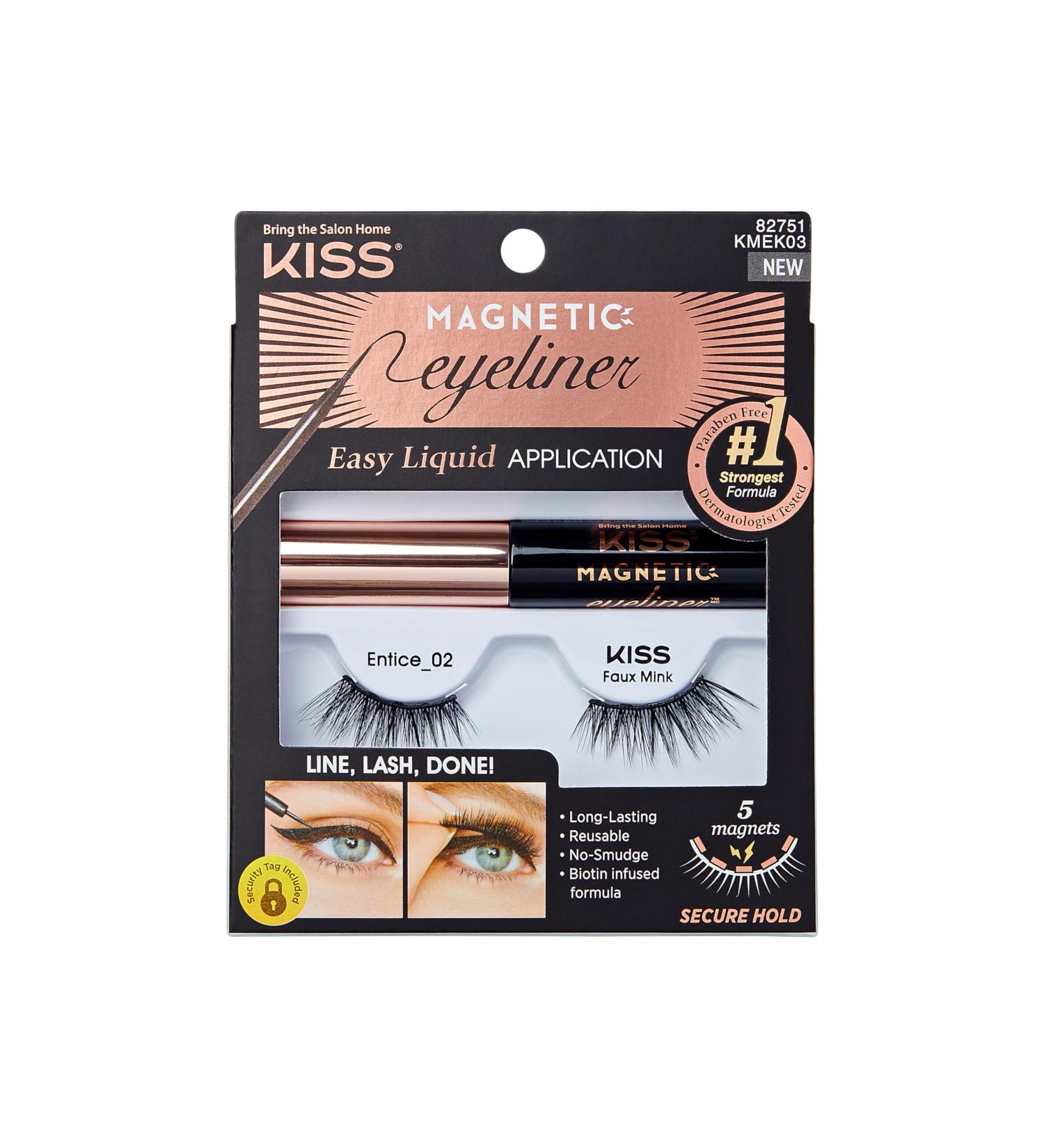 Kiss Magnetic Eyeliner & Lash Kit | Biotin Infused Magnetic Liner & 1 Pair of Synthetic False Lashes with Double Magnets - Perfect for Effortless Glamour - Buy Online on GoSupps.com