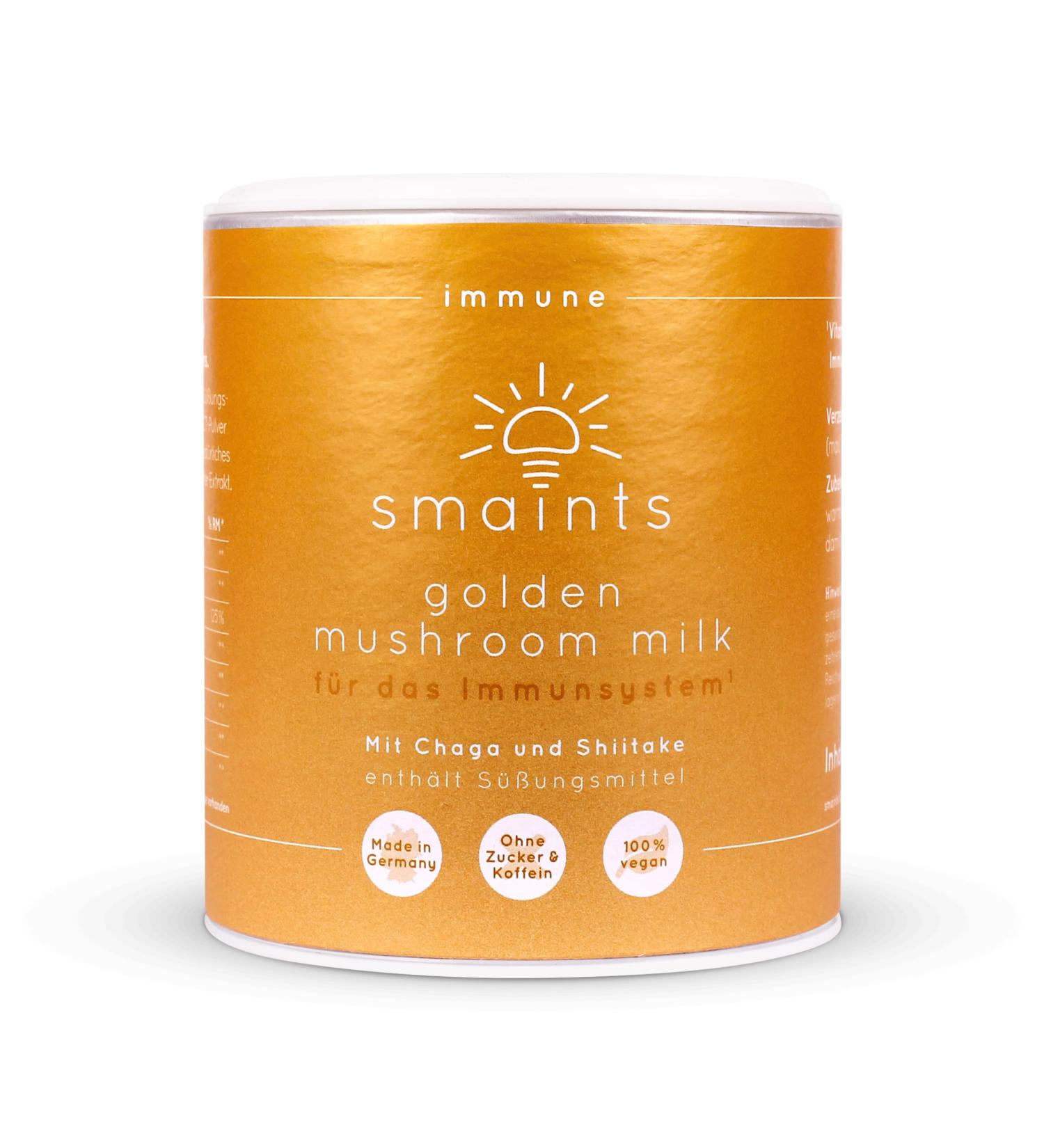 Buy Smaints Golden Mushroom Milk - Immunity-Boosting Curcuma Latte Mix with Turmeric Chaga Shiitake Vitamin C & Piperine | International Shipping - Buy Online on GoSupps.com