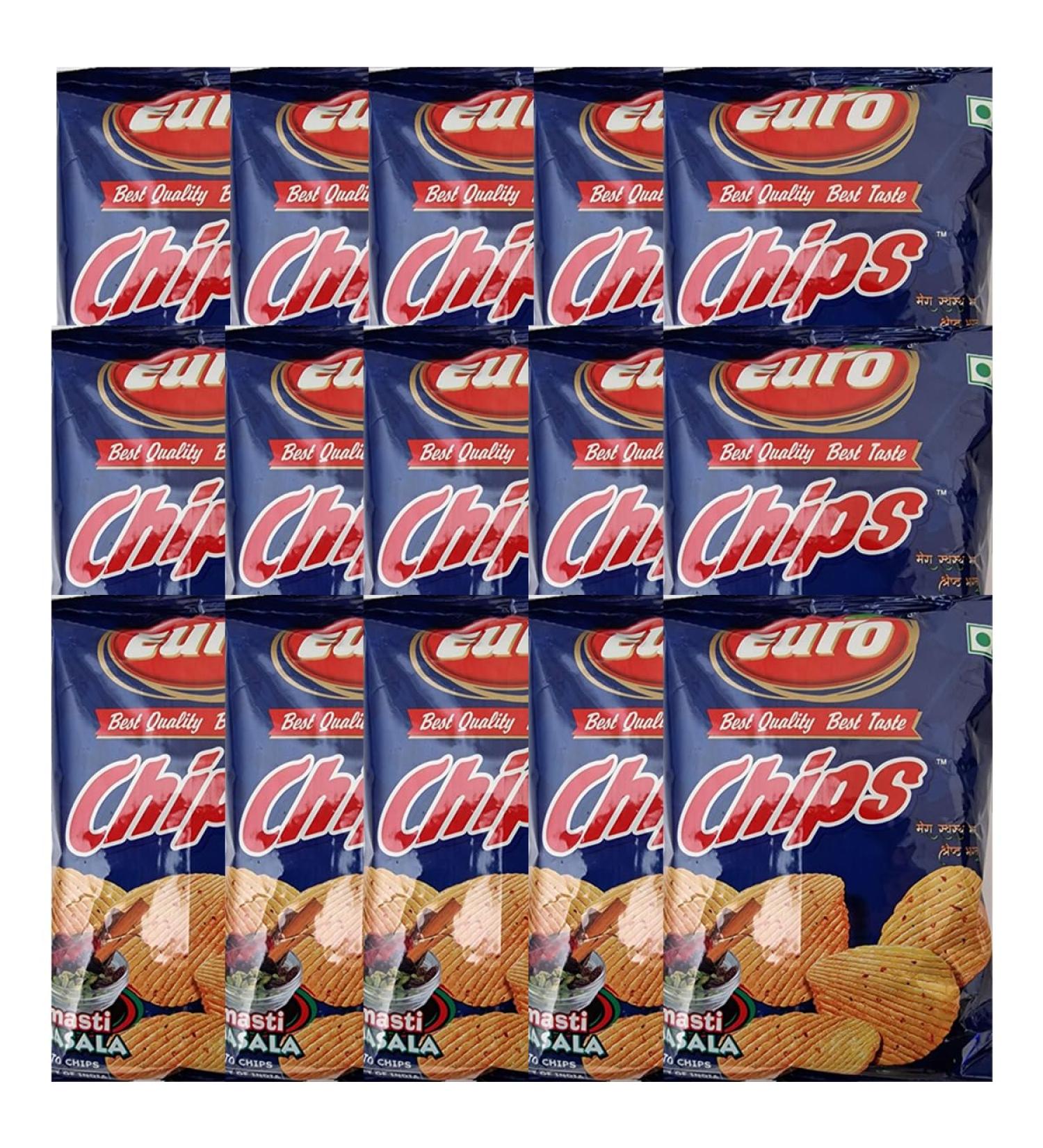 Euro Masala Masti 43g - Crunchy Chips - Tea Time Snack - Blend of Indian Spices - Perfect Snack at Work Home Or School (Pack of 15) 43.00 g (Pack of 1)