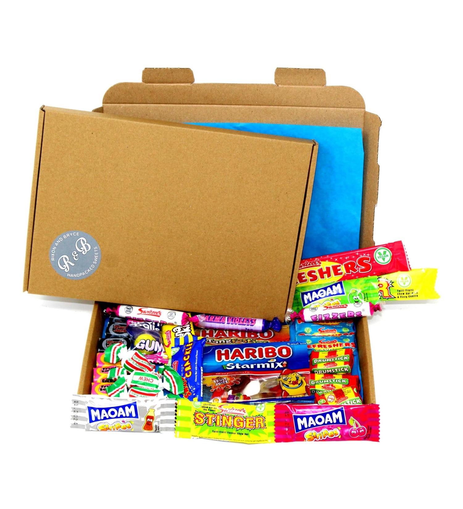Retro Sweet Hamper Gift Box. Letterbox busting box packed with classic sweets by Rixon and Bryce - Buy Online on GoSupps.com