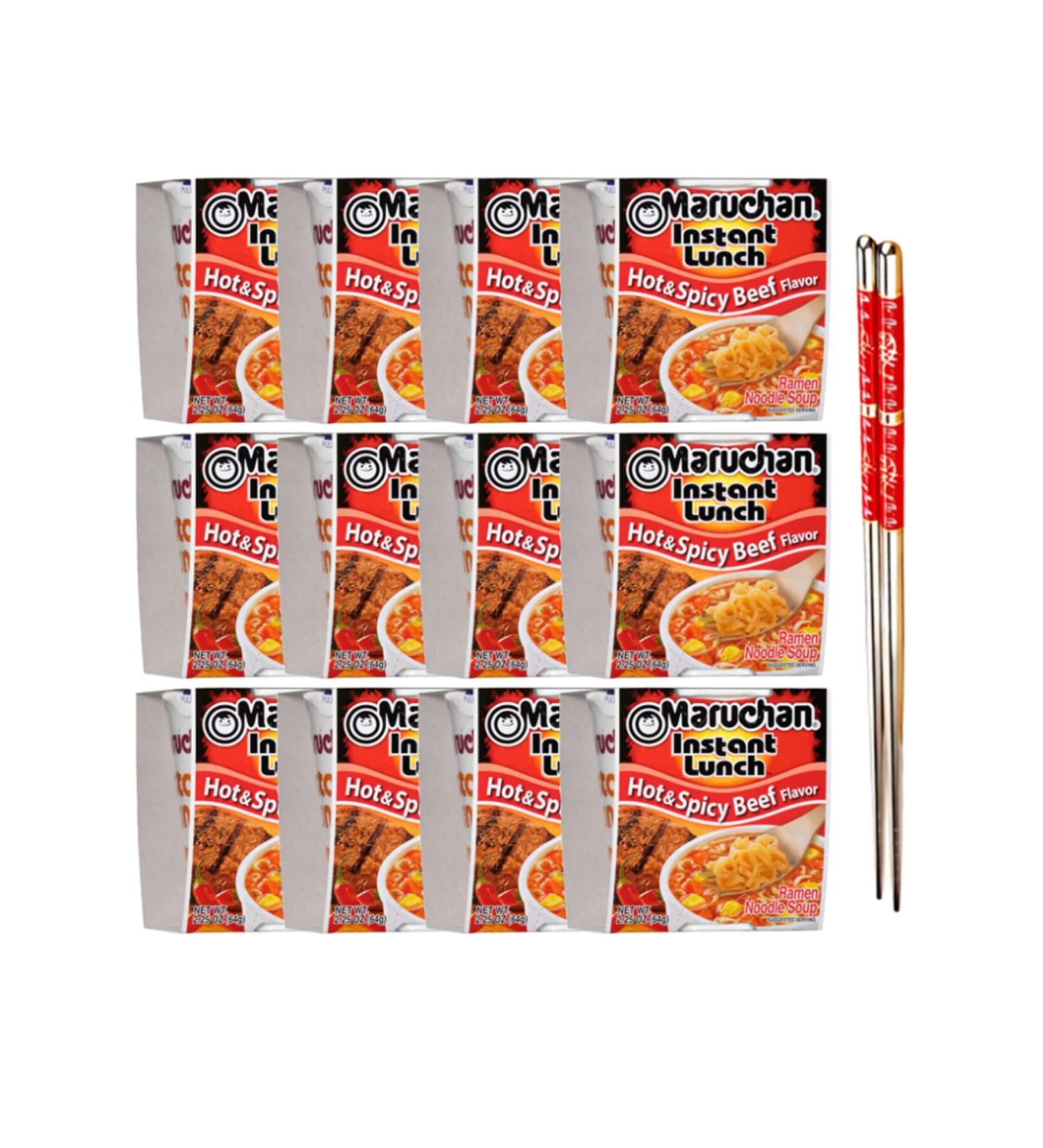 Ja Cor Instant Lunch Ramen Noodle Soup Hot and Spicy Beef Flavor Cup Noodles 2.25 oz Bulk Pack Bundle with 1-Set of Reusable Stainless Steel Chopsticks(12 Packs) - Buy Online on GoSupps.com