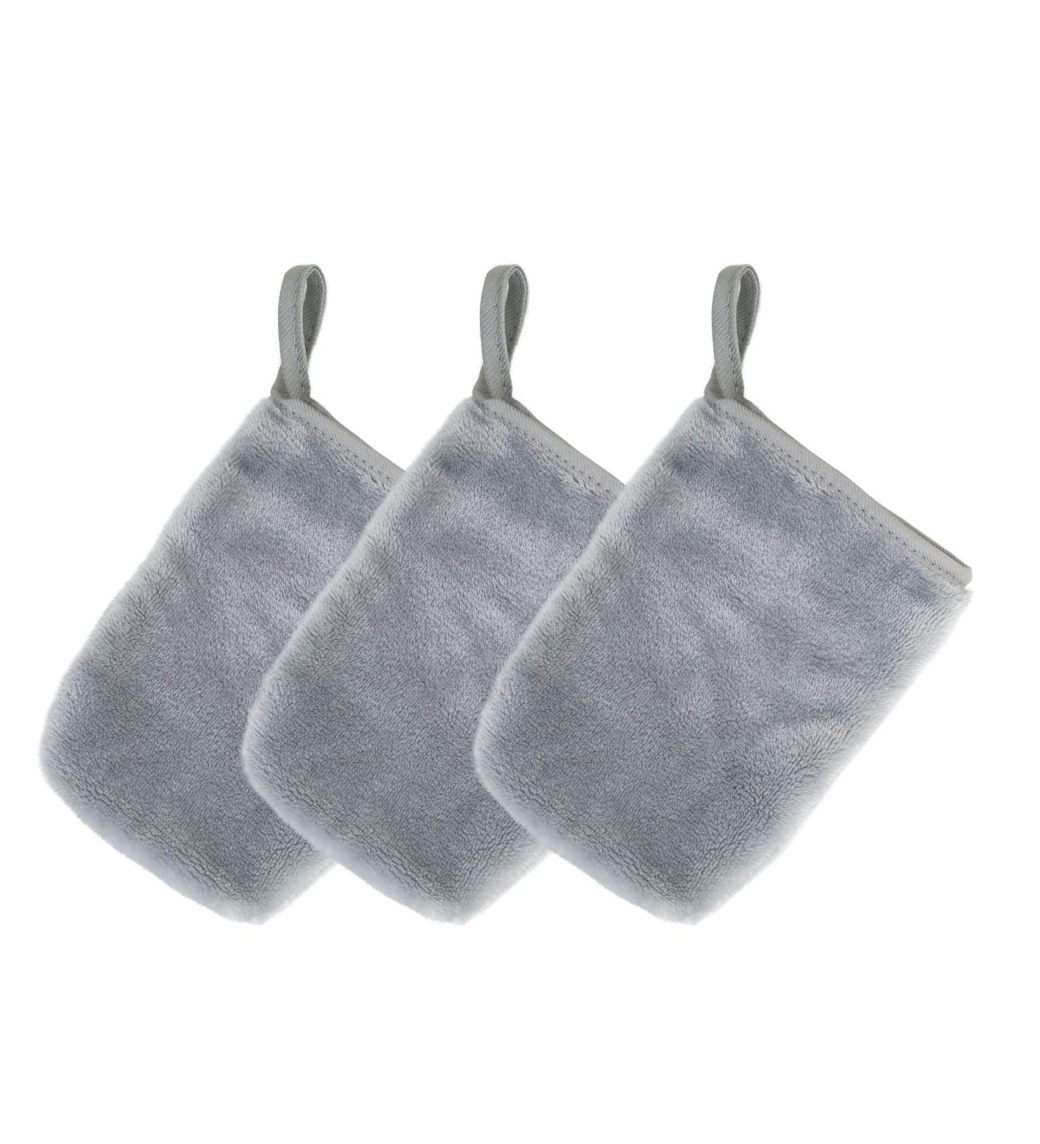 Polyte Premium Hypoallergenic Microfiber Makeup Remover Cloth - 3 Pack Grey Mitts (13x18 cm) - Chemical Free Facial Cleansing Cloth - Buy Online on GoSupps.com