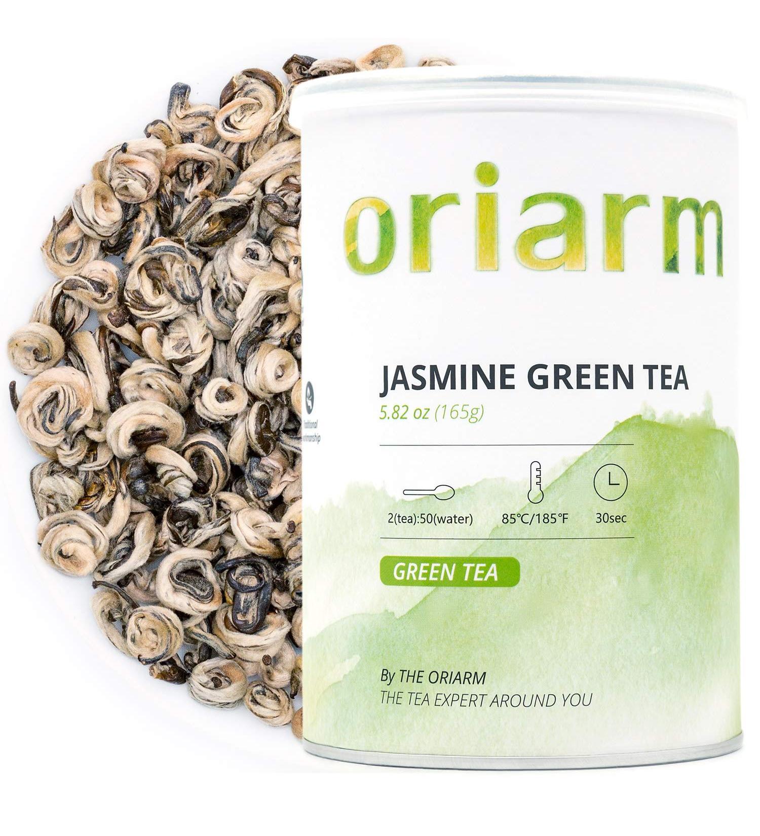 Oriarm Snail Jasmine Green Tea Loose Leaf 100g Tin Can - Chinese Fujian Green Jasmine Tea Yu Luo Snail Jasmine Tea - Buy Online on GoSupps.com