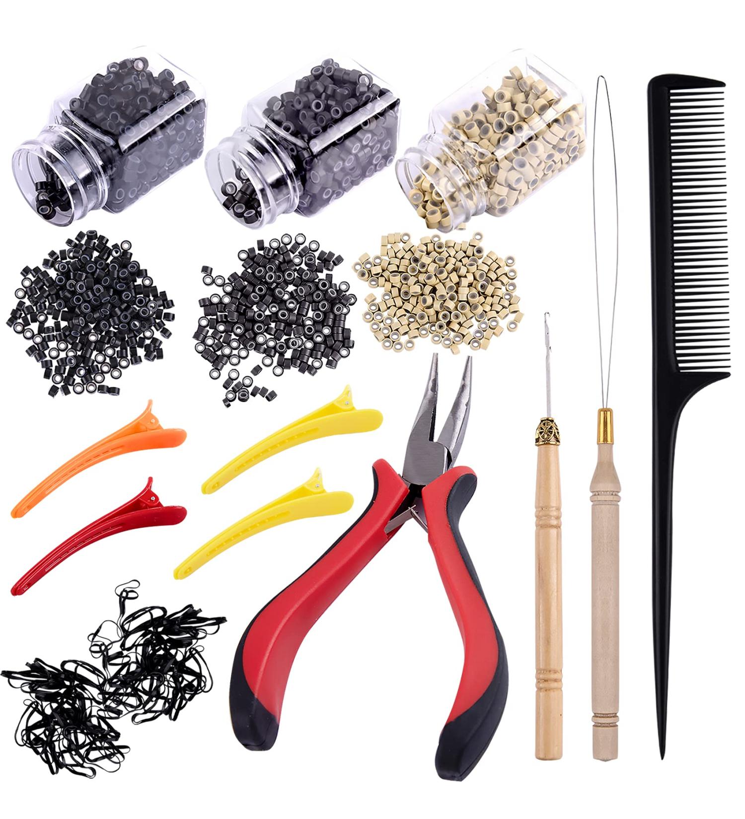 Duufin Hair Extensions Kit â€“ 1500 Micro Link Rings Beads + Tools (Black, Blonde, Dark Brown) - Buy Online on GoSupps.com