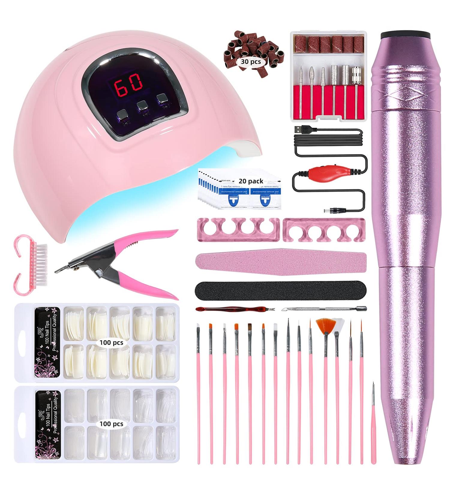 Complete Nail Kit with Electric Drill, UV LED Lamp, 54W Dryer, Manicure Pen, False Tips, Files - Perfect Starter Set for Acrylic Art Supplies - Buy Online on GoSupps.com