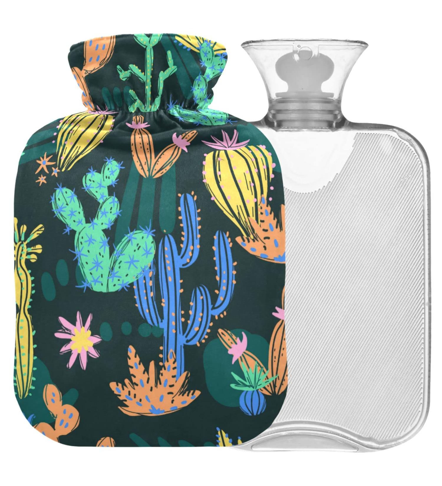 NAANLE 2L Hot Water Bottle - Hand-Drawn Cactus Design for Pain Relief & Heat Therapy | Large Transparent Hot Water Bottle for Menstrual Cramps & More - Buy Online on GoSupps.com