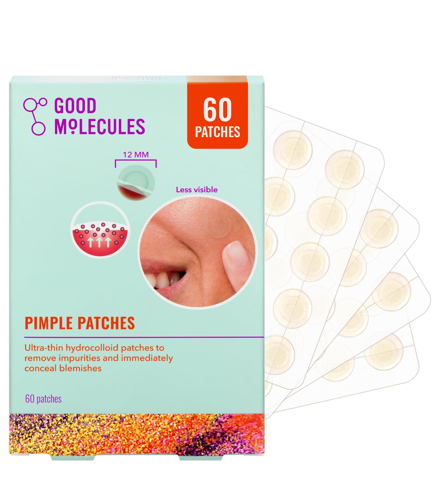 Good Molecules Lot de 60 patchs hydrocollo des ultra-fins pour dissimuler les points blancs les points noirs et les imperfections cibler l'ance et les impuret s Soin de la peau pour le visage avec - Buy Online on GoSupps.com