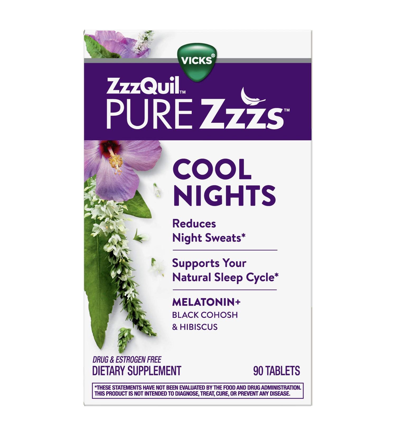 Vicks ZzzQuil Pure Zzzs Cool Nights Melatonin Sleep Aid - 90 Tablets - Buy Online on GoSupps.com