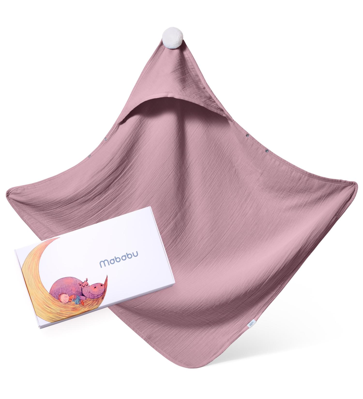 Buy Mababu 4-Layer Hooded Baby Towel - Organic Cotton Anti-Slip Button 75x75 cm Dusty Rose - Soft & Fluffy Bath Towel for Infants - Buy Online on GoSupps.com
