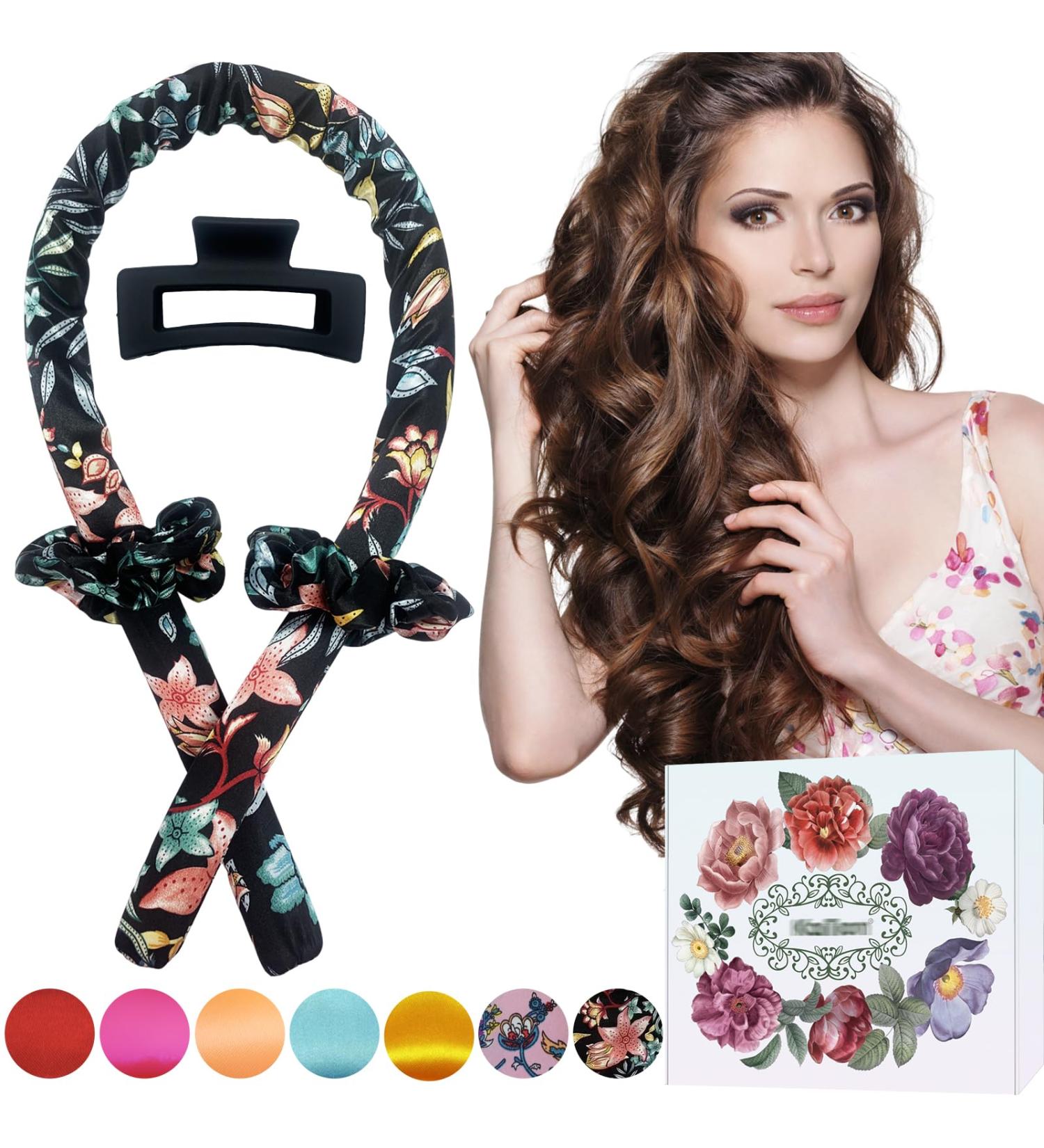 Kaition Heatless Curlers | Dreamy Curls Overnight | Non-Slip Silk Hair Curling Band | DIY Long Hair Styling Set (Floral Black) - Buy Online on GoSupps.com