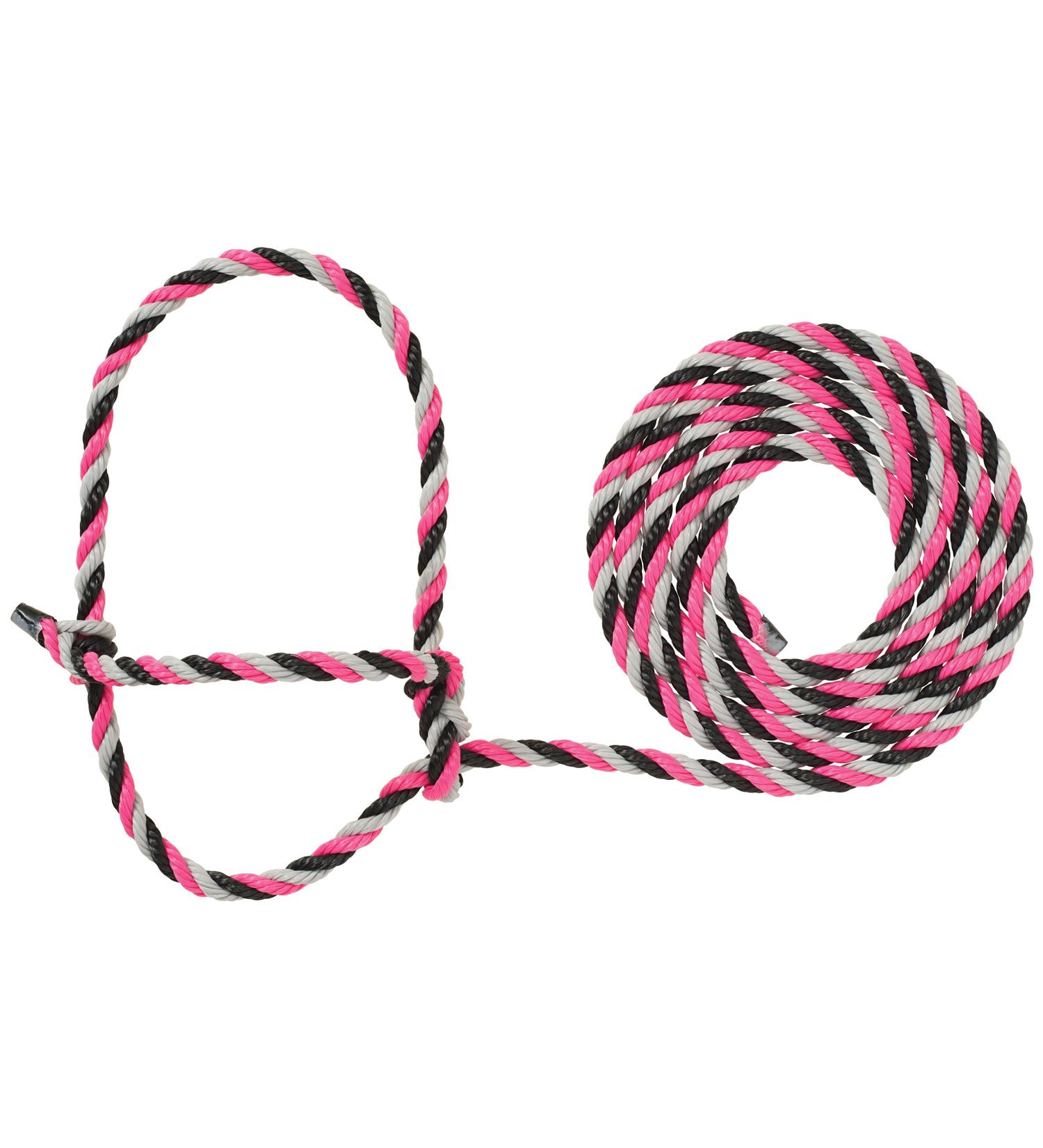 Weaver Leather Livestock Cattle Rope Halter, Pink/Black/Gray, 7'
