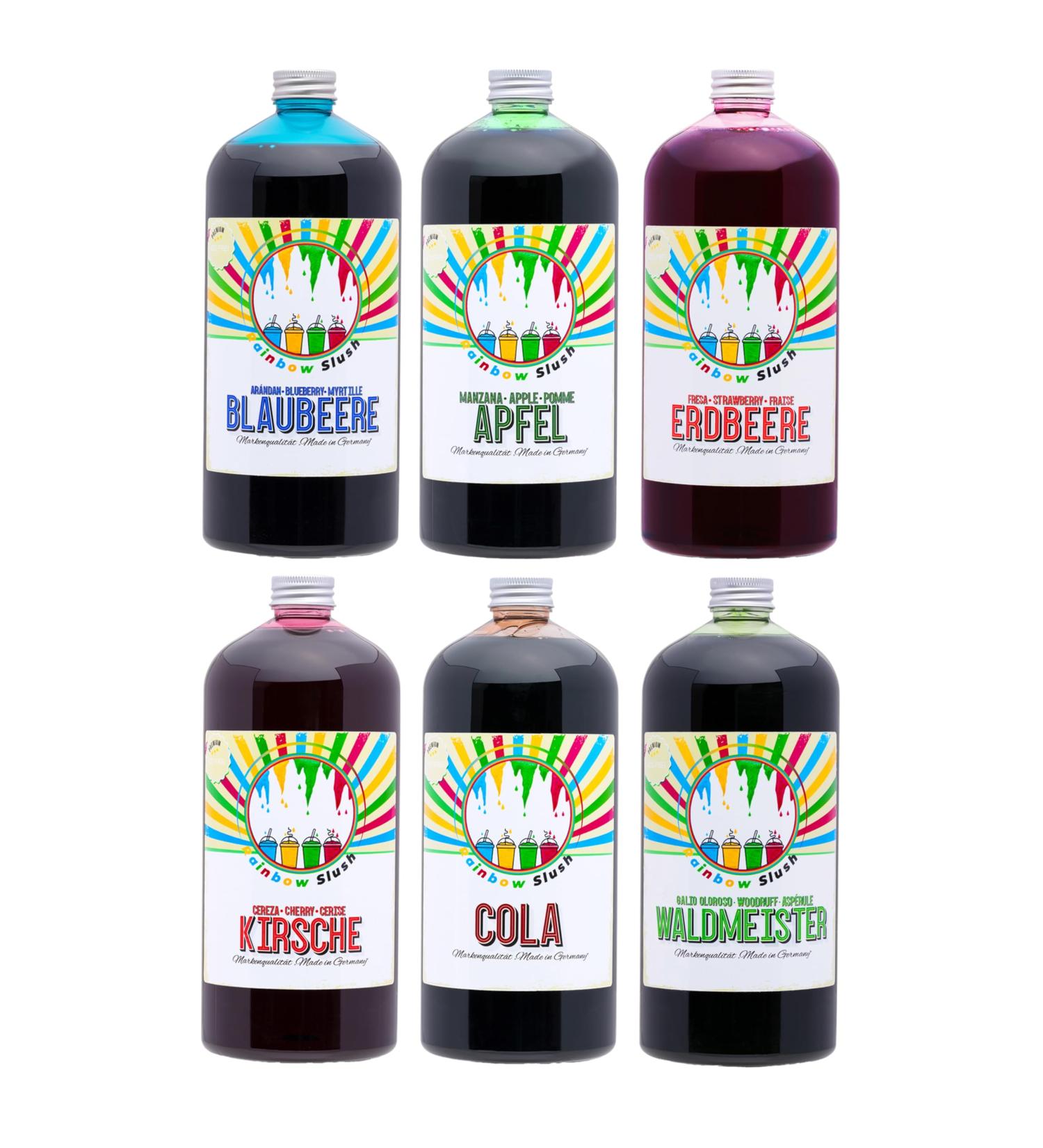 Rainbow Slush Sirop sans AZO | Bouteille de 6 x 1 litre | Concentr pour machine glace machines gla ons boissons 1:5 1:20 (6 m langes) 6 x m lang s - Buy Online on GoSupps.com