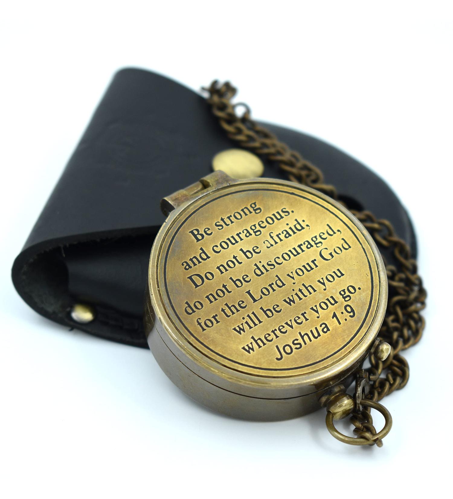 Brass Compass with Joshua 1:9 Confirmation - Christian Gifts for Women, Teens, Moms, Grandmas - Graduation, Easter, Birthday - Inspirational Bible Verse Included - Buy Online on GoSupps.com