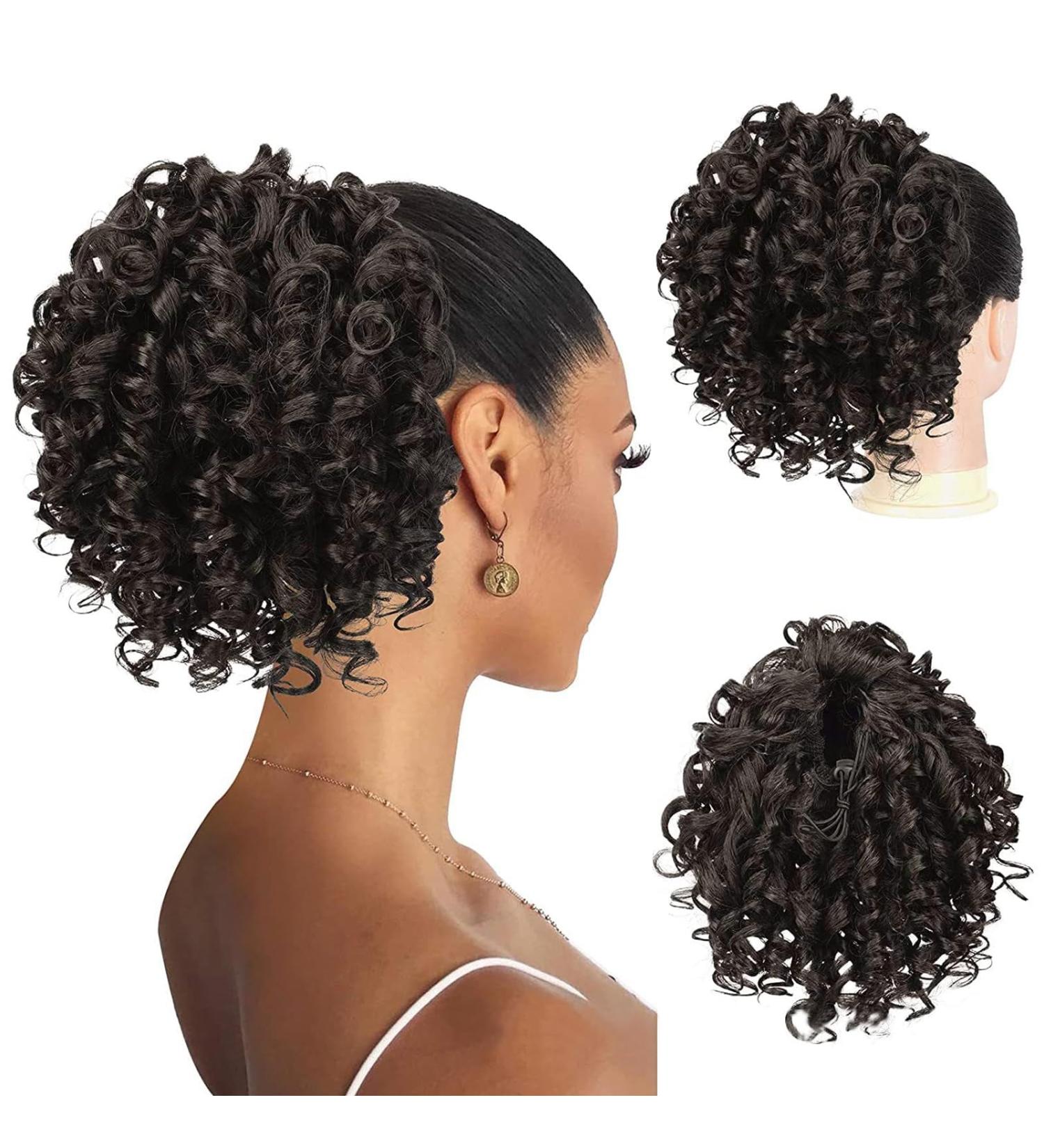 NICENEEDED 6Inch Curly Drawstring Ponytail Afro Fluffy Kinky Synthetic Ponytails Extensions for Black Women Loose Wave Natural Black Short Mini Hair Buns Wig Hair Extensions for Daily Use - Buy Online on GoSupps.com