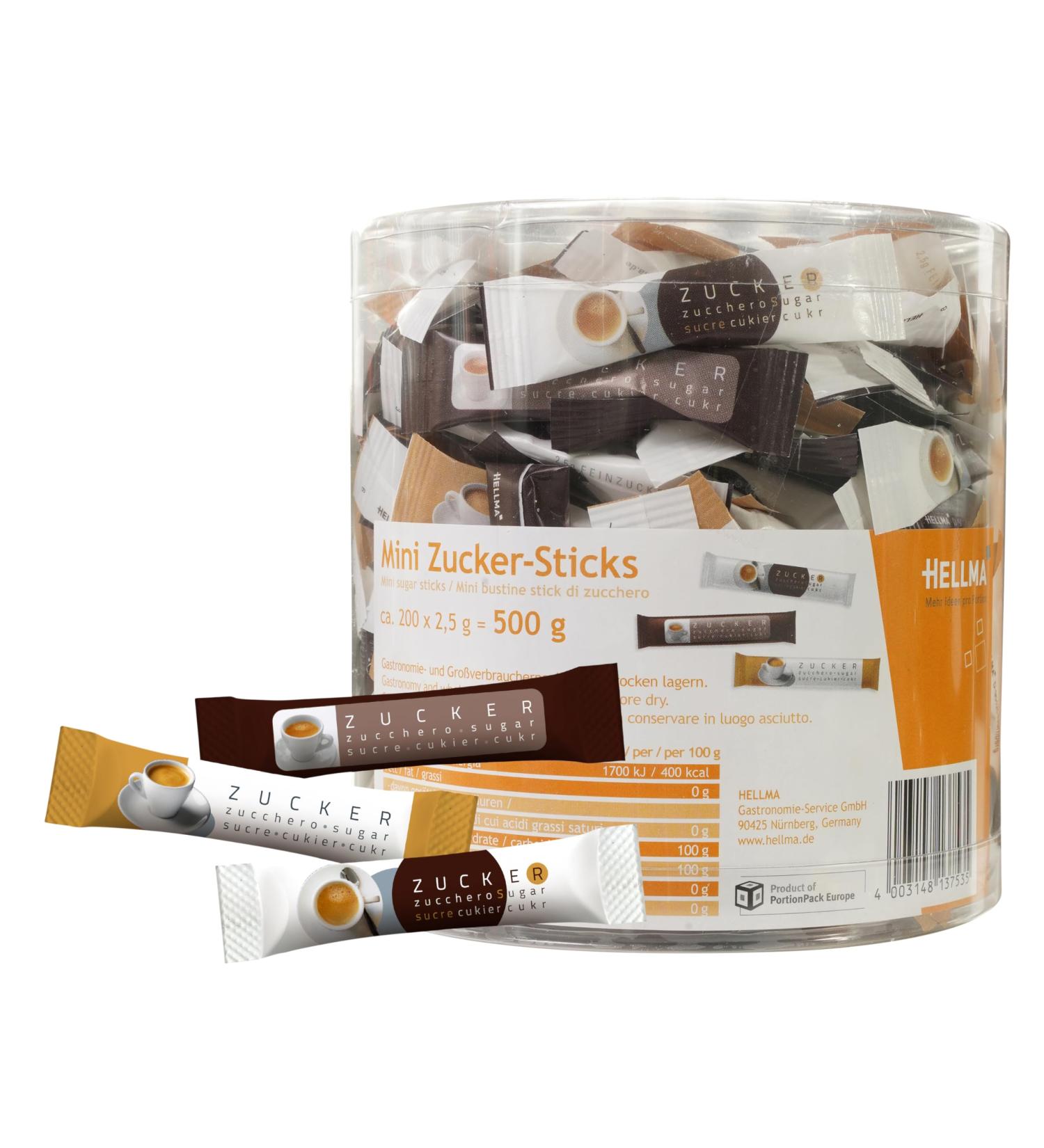 Hellma Mini Sugar Sticks 200 pcs Individual Sugar Sachets for Espresso | 500g Storage Box - International Shipping Available - Buy Online on GoSupps.com