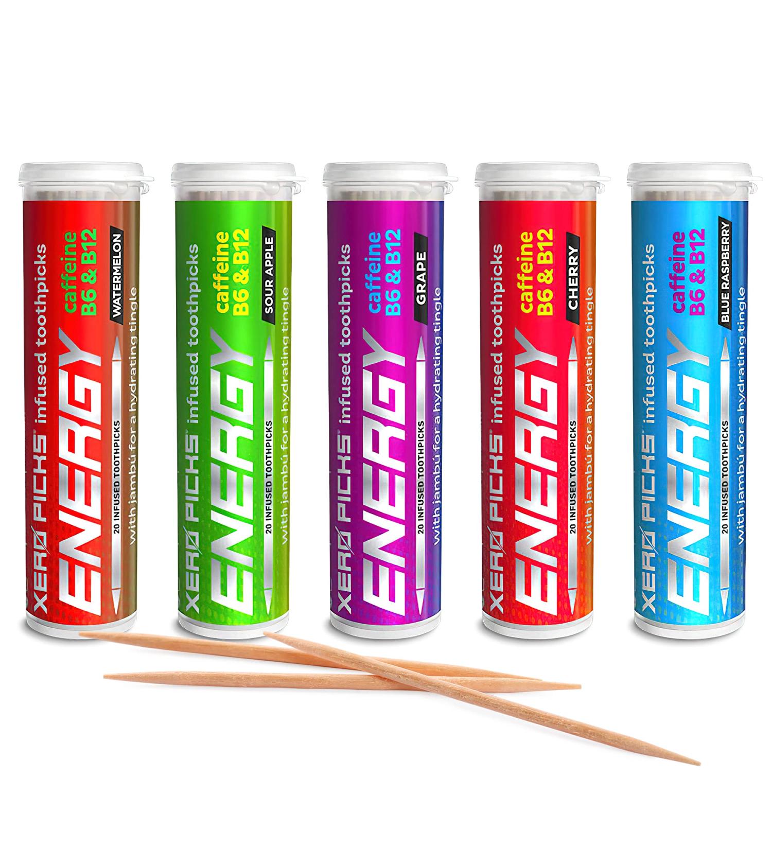 Xero Picks Energy Infused Toothpicks with Caffeine, B12, and B6 - Variety Pack (100 Picks) - Buy Online on GoSupps.com