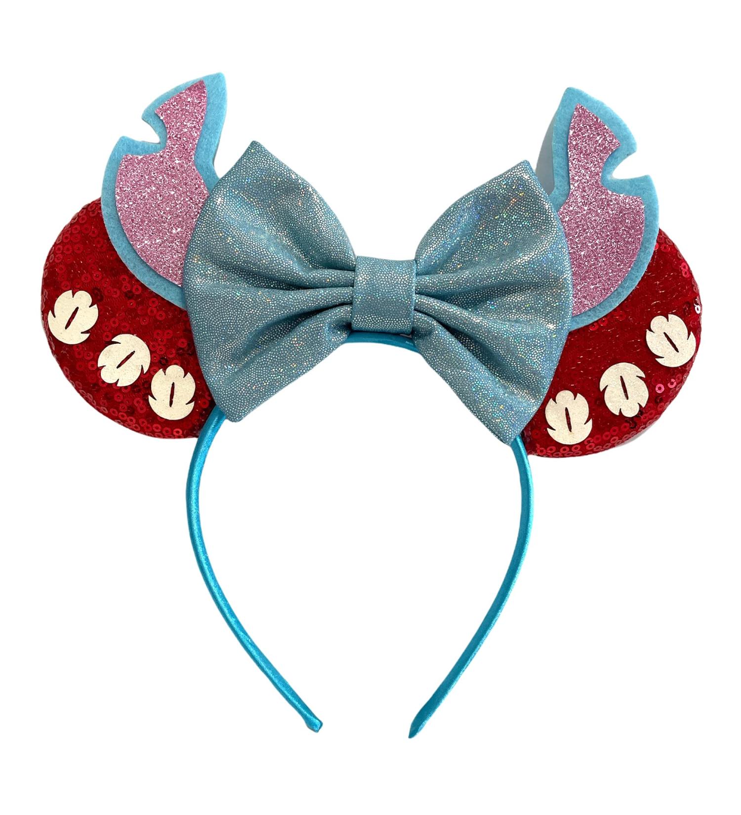 Stitch Minnie Mouse Inspired Alice Headband With Big 5" Blue Pearlescent Top Bow Handmade
