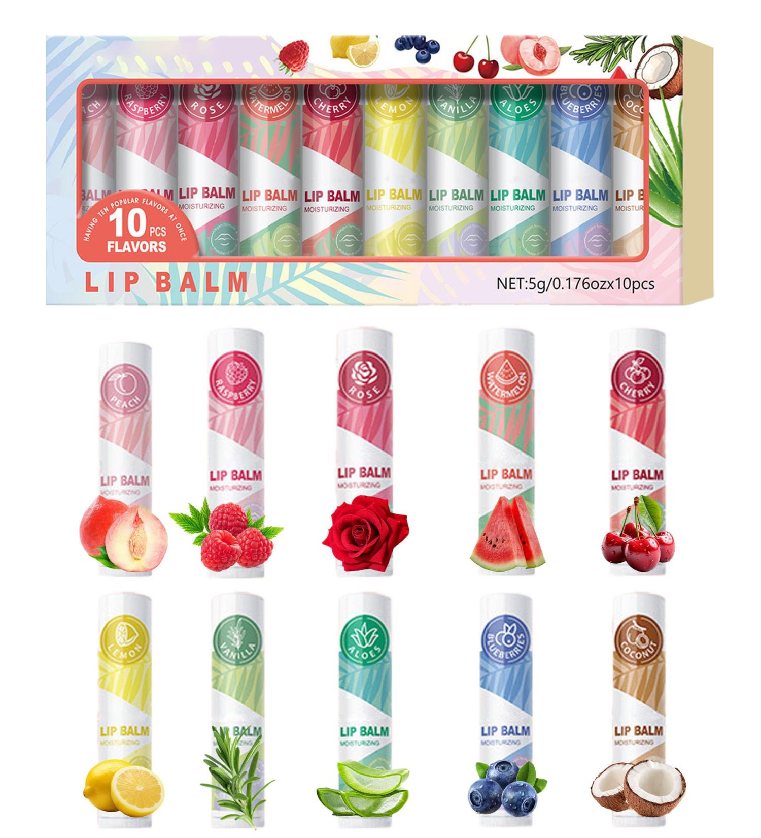 Lip Balm Set 10Pcs Natural Moisturize&Nourish Lip Balm Hydrating Lips Repair Sticks Care Moisturizer for Dry Cracked Lips Non-Sticky Lipgloss Primer Day&Night Women Christmas Stocking Stuffers Gifts - Buy Online on GoSupps.com