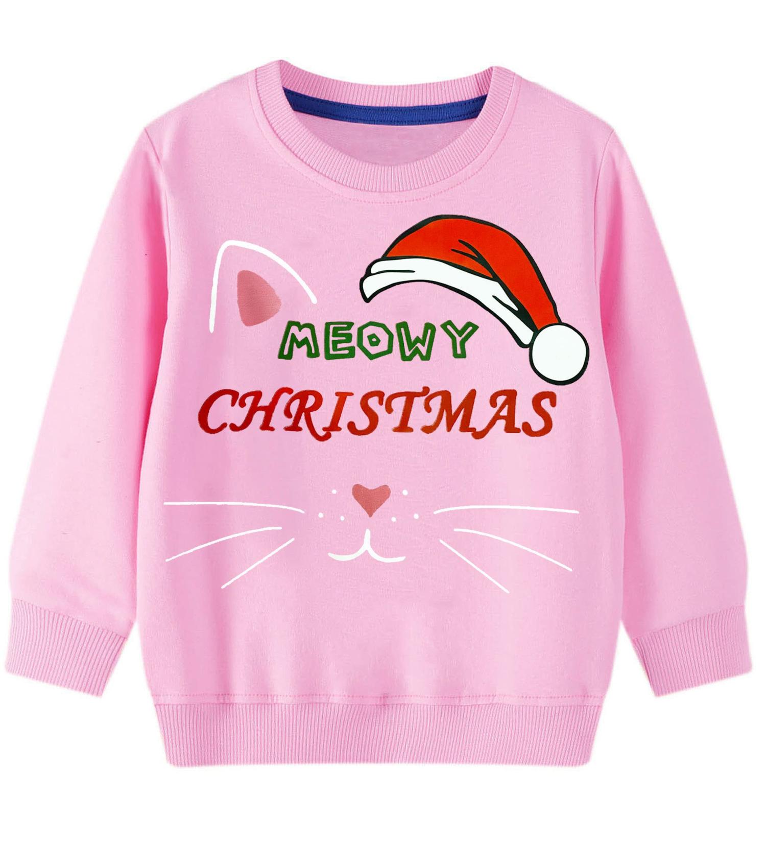 Kids Girls Xmas Jumper Sweatshirt | Santa Claus Reindeer Tops | Age 1-7 Years | Xmas Cat Design | Long Sleeve Cotton Crew Neck | Casual Winter Clothes - Buy Online on GoSupps.com