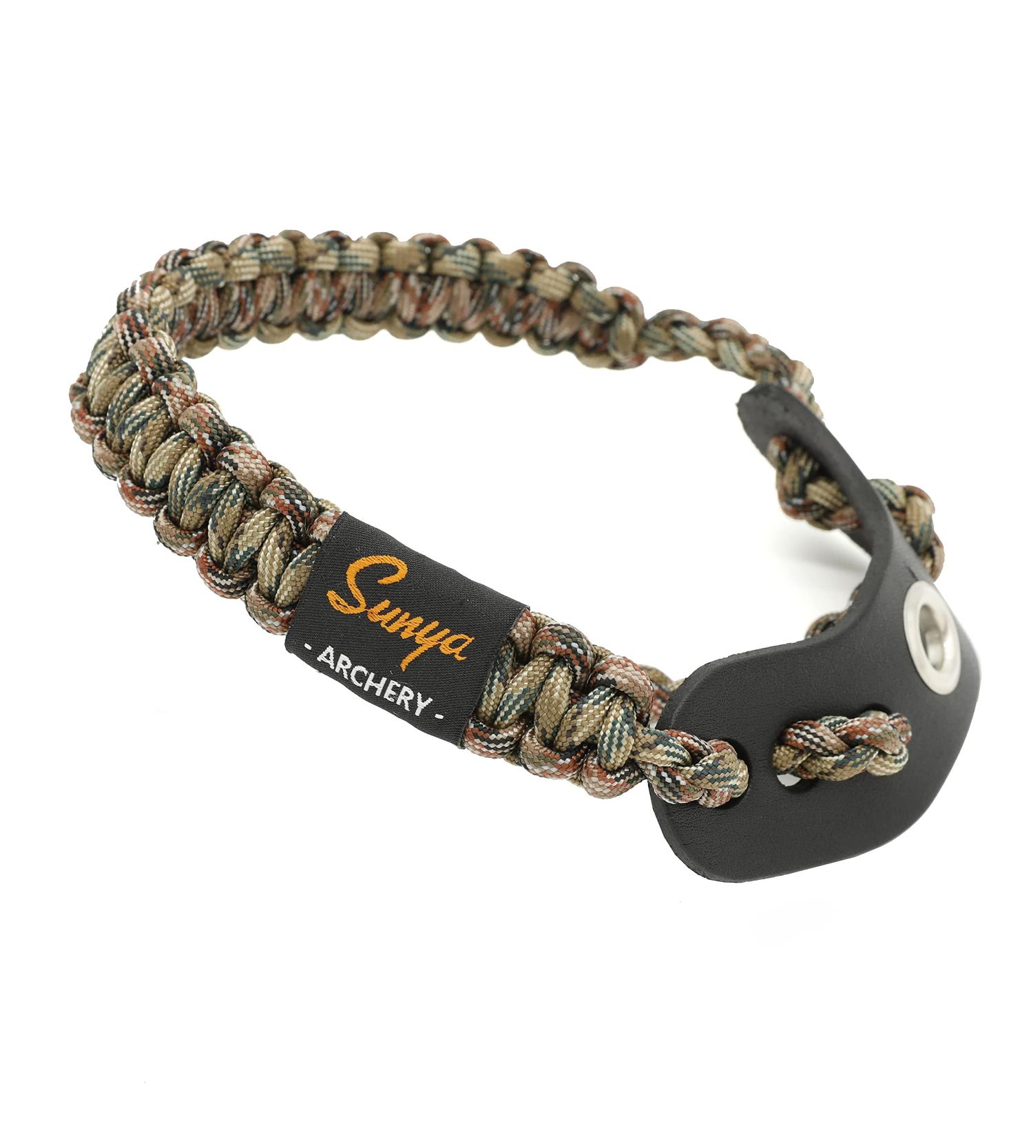 SUNYA Archery Bow Wrist Sling - 550 Paracord Strap with Full Grain Leather Yoke - Expedition Camo - Buy Online on GoSupps.com
