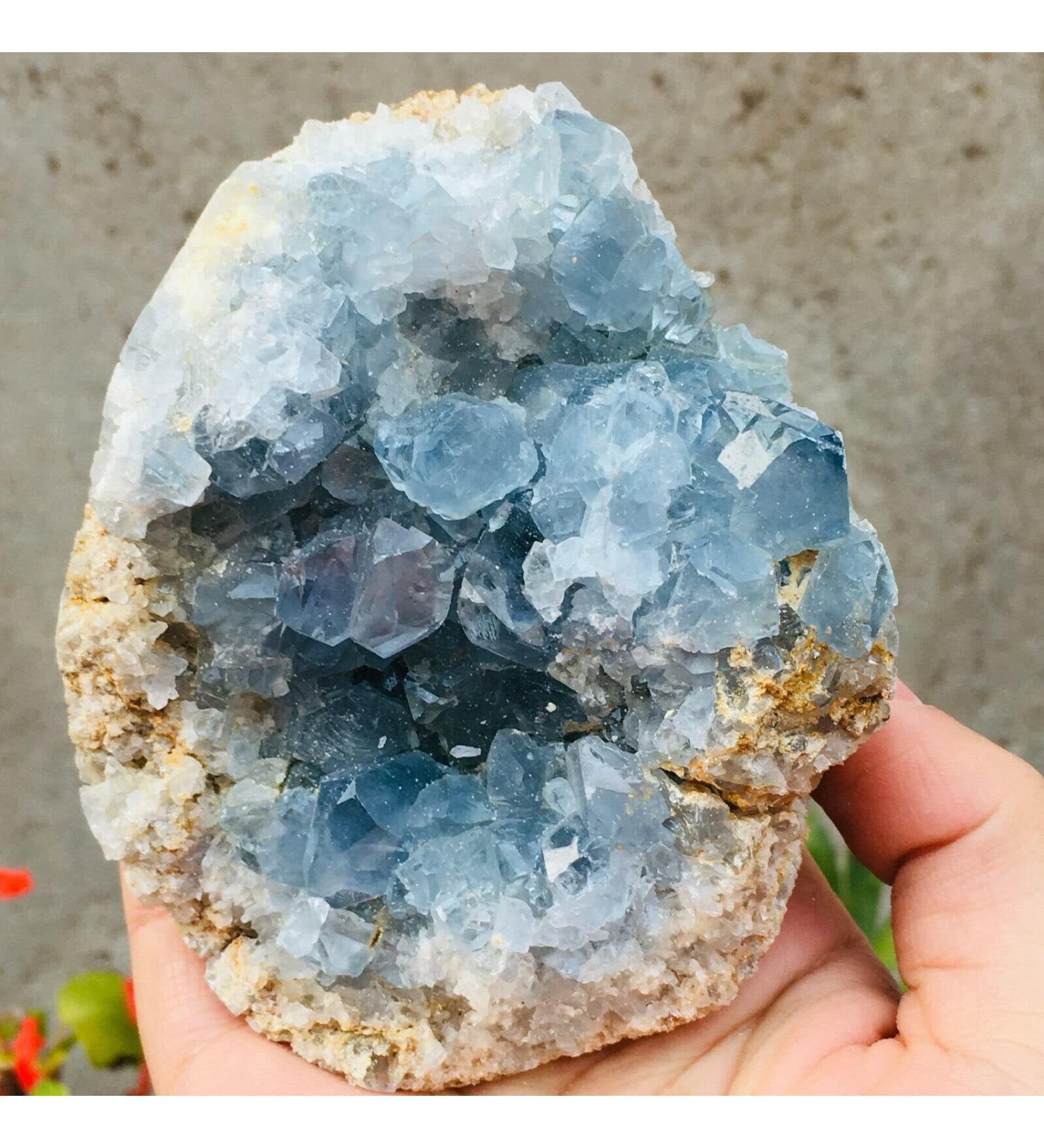 1pc Natural Celestite geode Quartz Cluster Crystal Stone Home Decorated Stones Sphere PEIQIYIN Stone Mineral Specimen - Buy Online on GoSupps.com