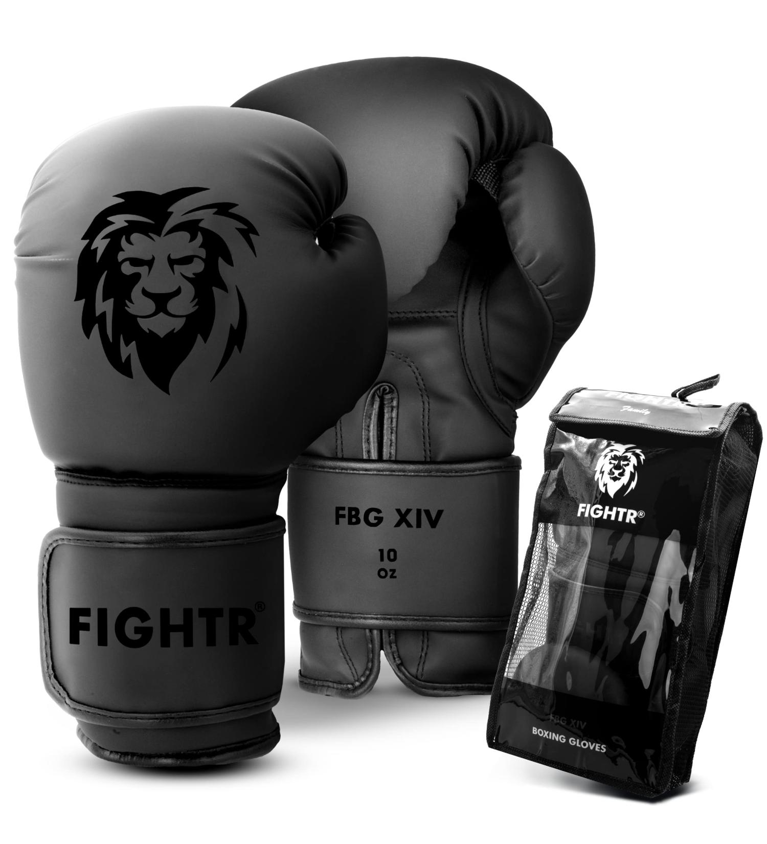 Fightr Boxing Gloves - Optimal Stability for Men & Women | 8-16 oz for Boxing MMA Muay Thai Kickboxing & Martial Arts | Includes Carrying Bag | All Black - Buy Online on GoSupps.com