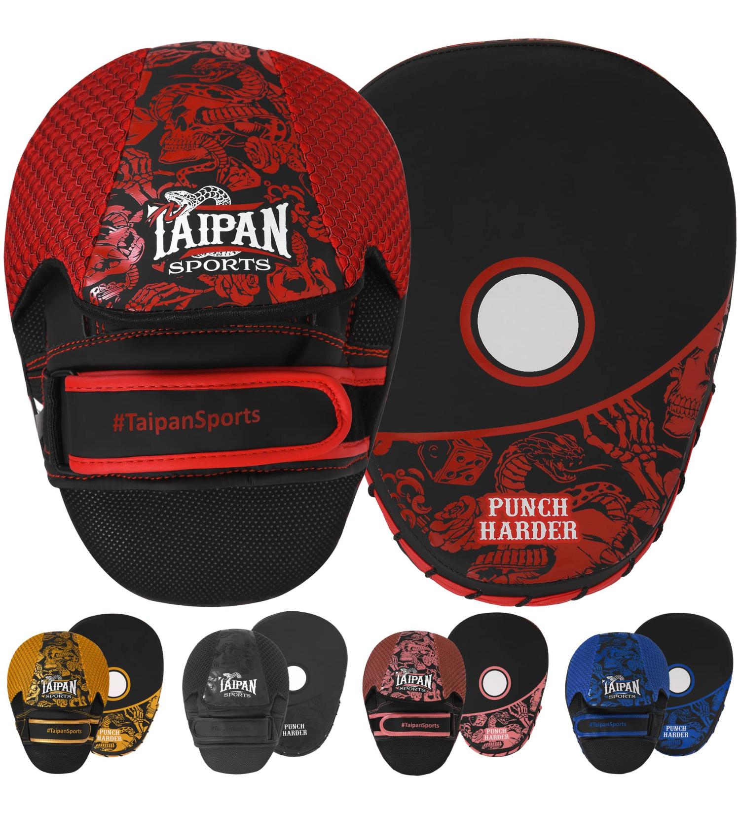 Taipan Sports Boxing Mitts for Muay Thai, Kickboxing, MMA Training - Red | Kids, Men & Women - with Drawstring Bag (Pair) - Buy Online on GoSupps.com