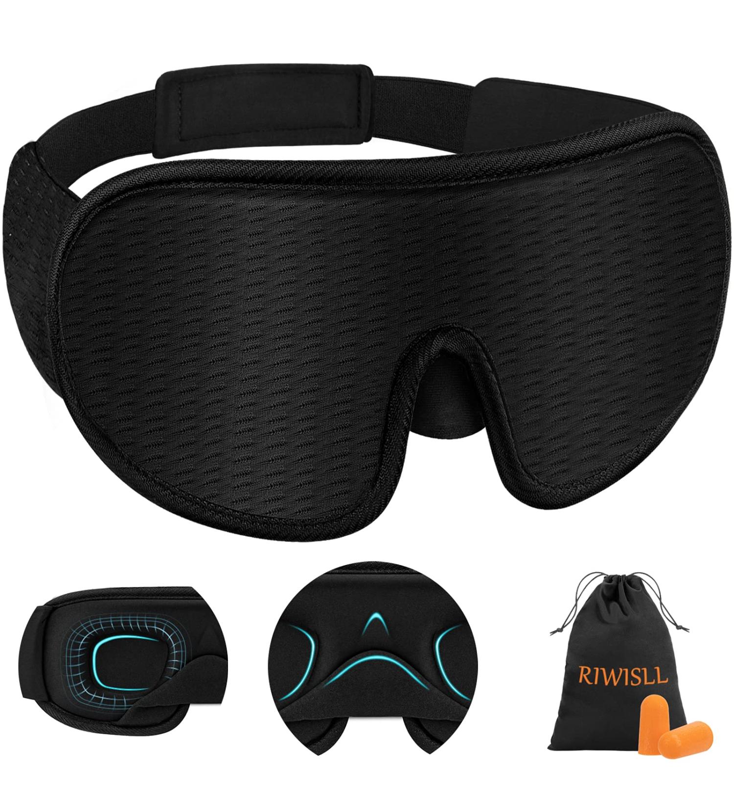 RIWISLL 3D Contoured Cup Sleep Mask - 100% Light Blocking, Adjustable Strap - Black - Buy Online on GoSupps.com