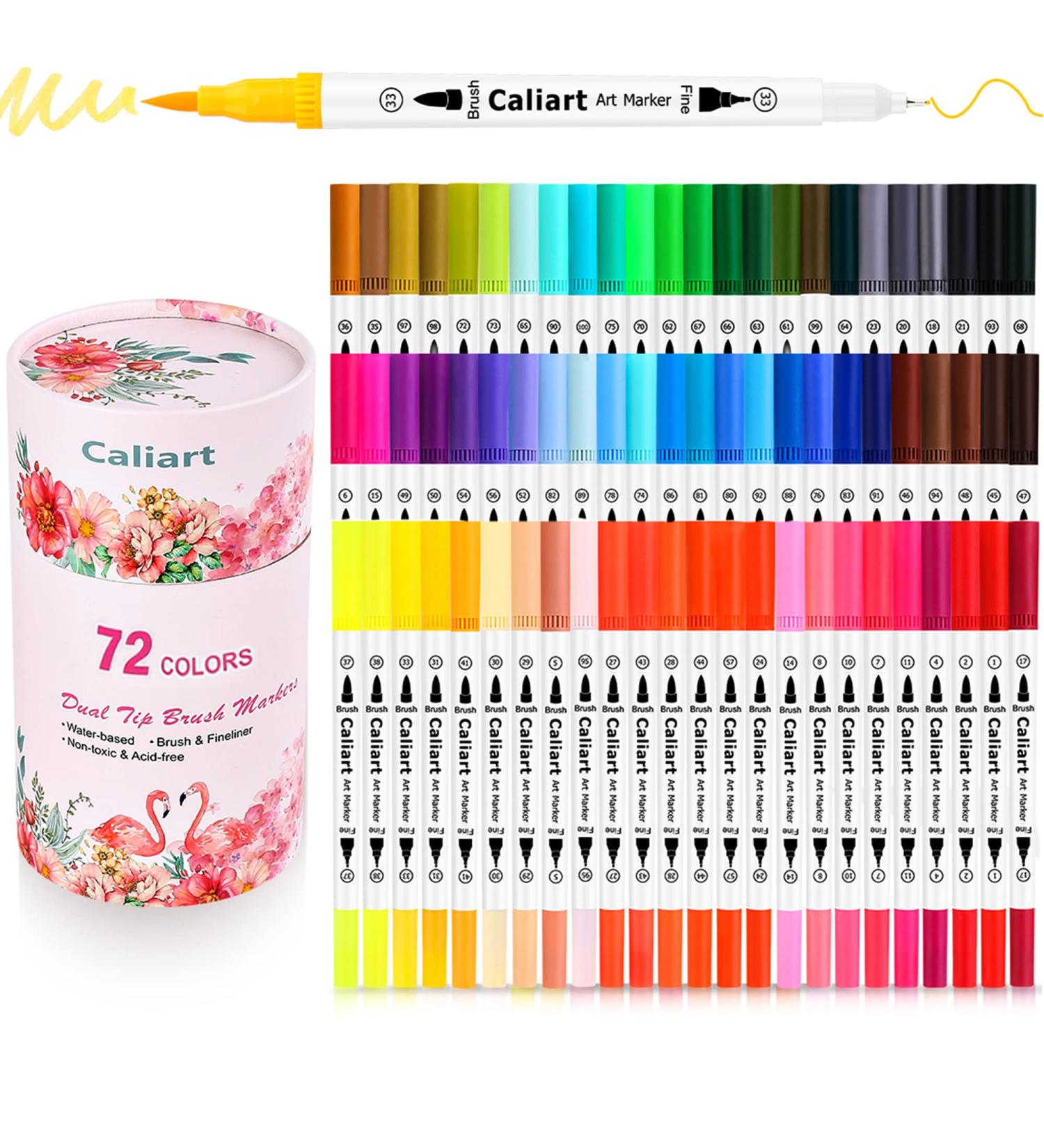 Caliart Markers for Adult Coloring  72 Dual Tip Brush Pen Art Markers  Water Based Numbered (Fine & Brush Tip)  Lettering Drawing Sketching Journaling Art Markers for Office School Teacher Supplies - Buy Online on GoSupps.com