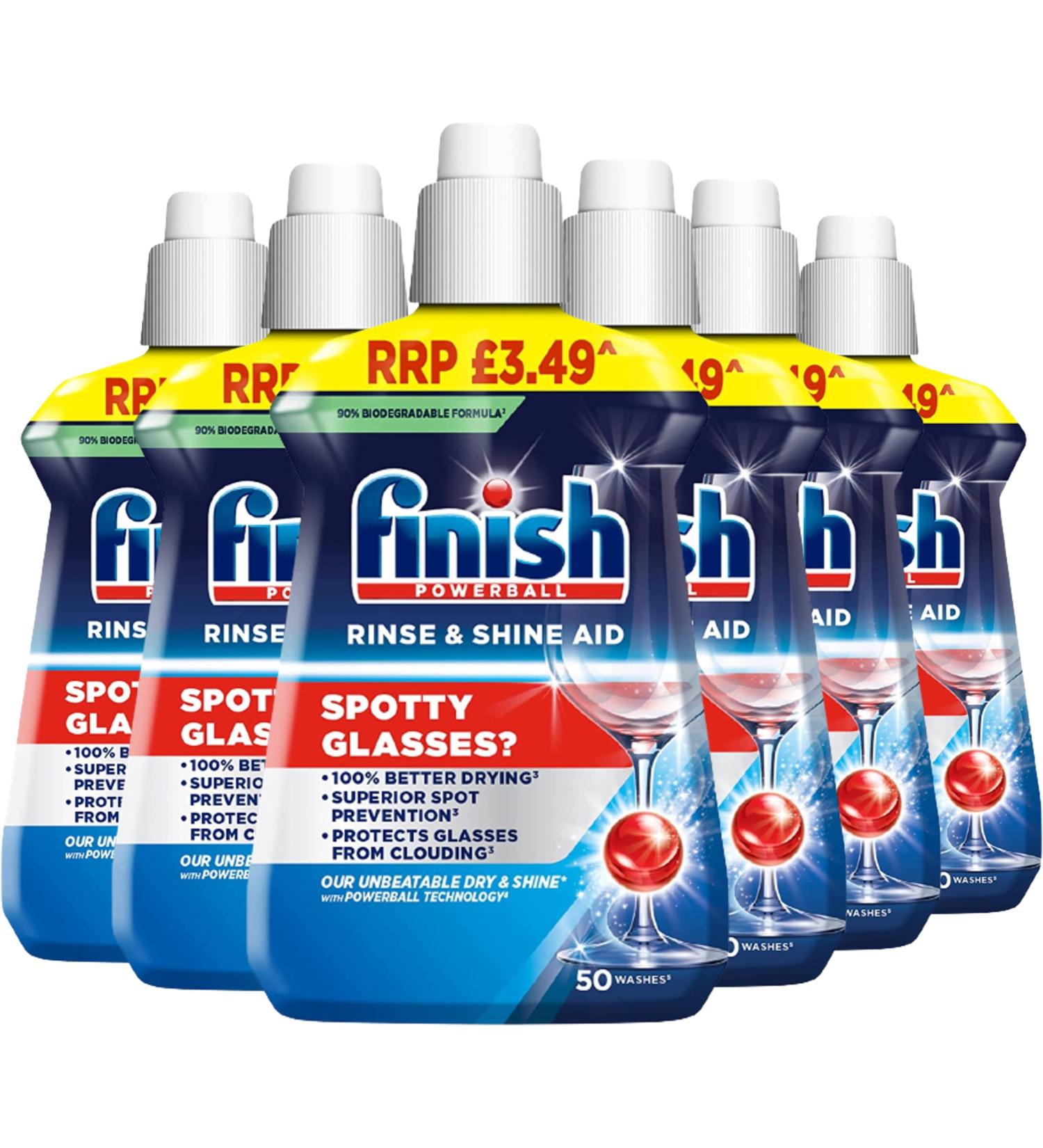 Finish | Finish Dishwasher Rinse & Shine Aid | Regular| Pack of 6 250ml each | For Drier Glasses and Spot Prevention 250 ml (Pack of 6) - Buy Online on GoSupps.com