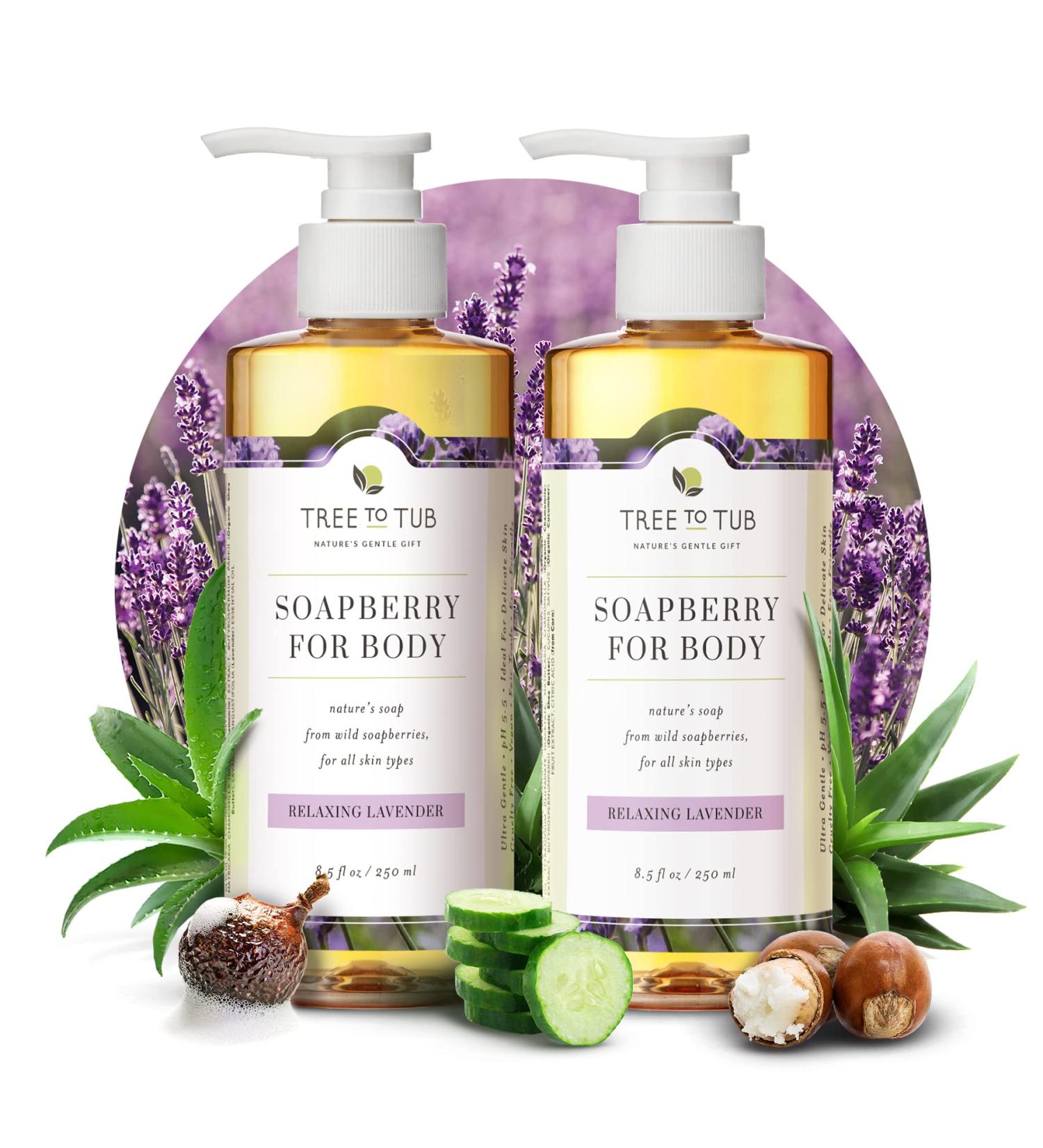 Tree To Tub Lavender Body Wash for Sensitive & Dry Skin - pH Balanced Moisturizing Vegan Soap with Organic Shea Butter & Aloe Vera - 2 Pack - Buy Online on GoSupps.com