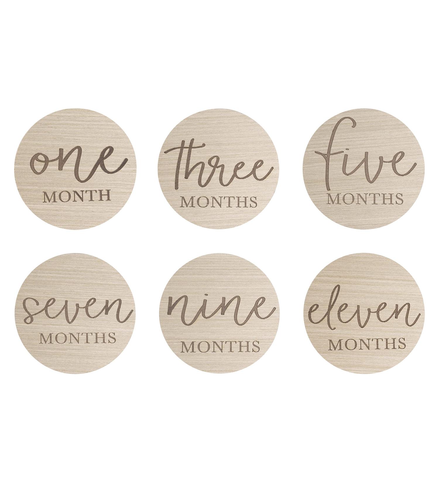 Little Pear Wooden Milestone Photo Cards - Double Sided Monthly Prop Discs for Baby Announcement & Pregnancy Journey - Natural Wood Milestone Markers - Buy Online on GoSupps.com