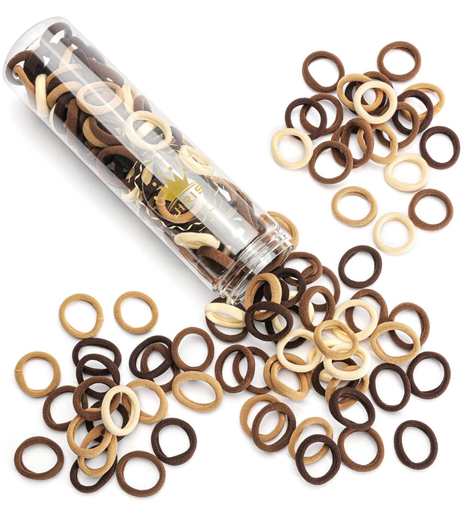 100PCS Brown Cotton Hair Ties - Seamless Thick Elastic Ponytail Holders for Women Kids & Babies | No Crease No Damage - Buy Online on GoSupps.com